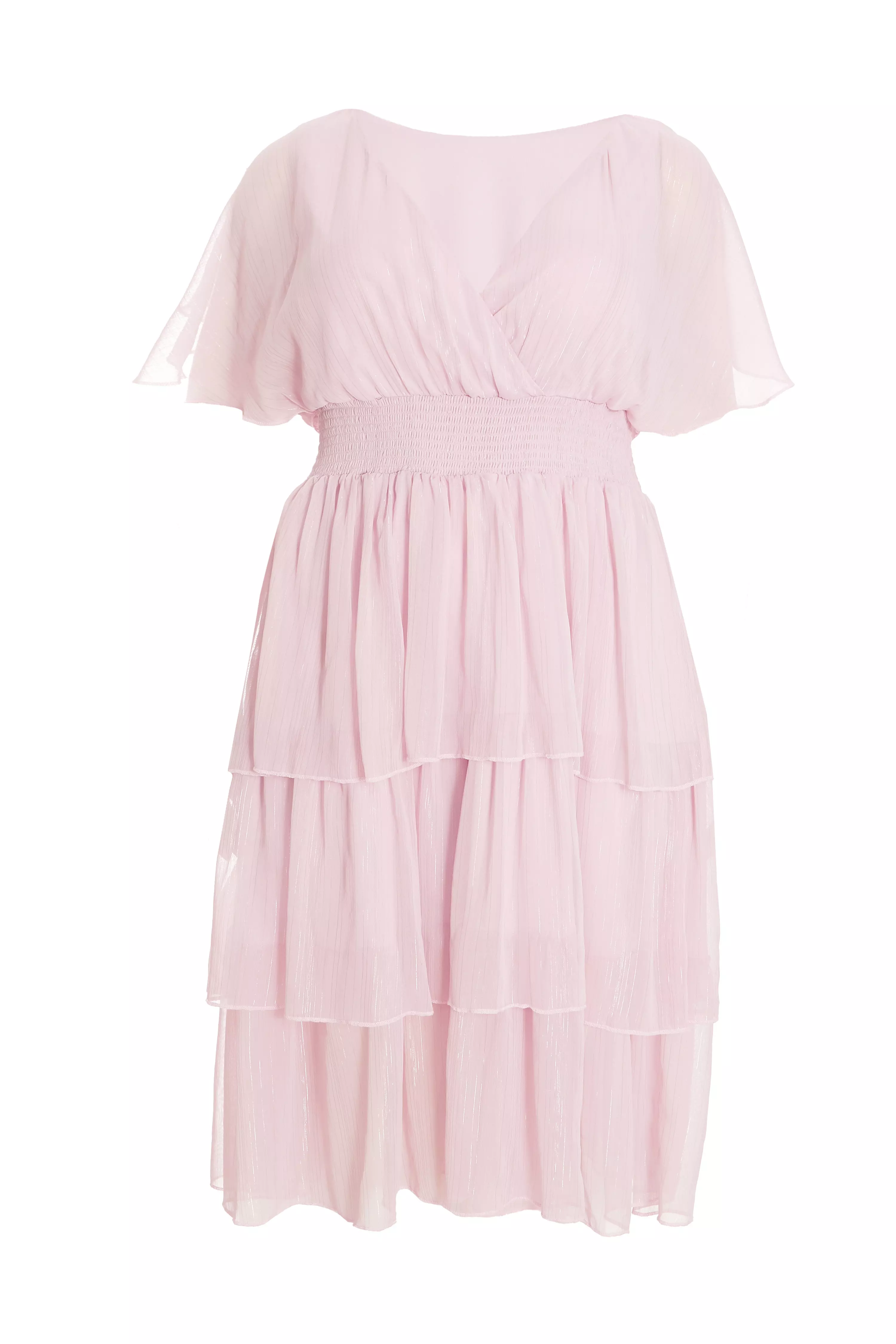 Curve Pink Chiffon Tiered Midi Dress