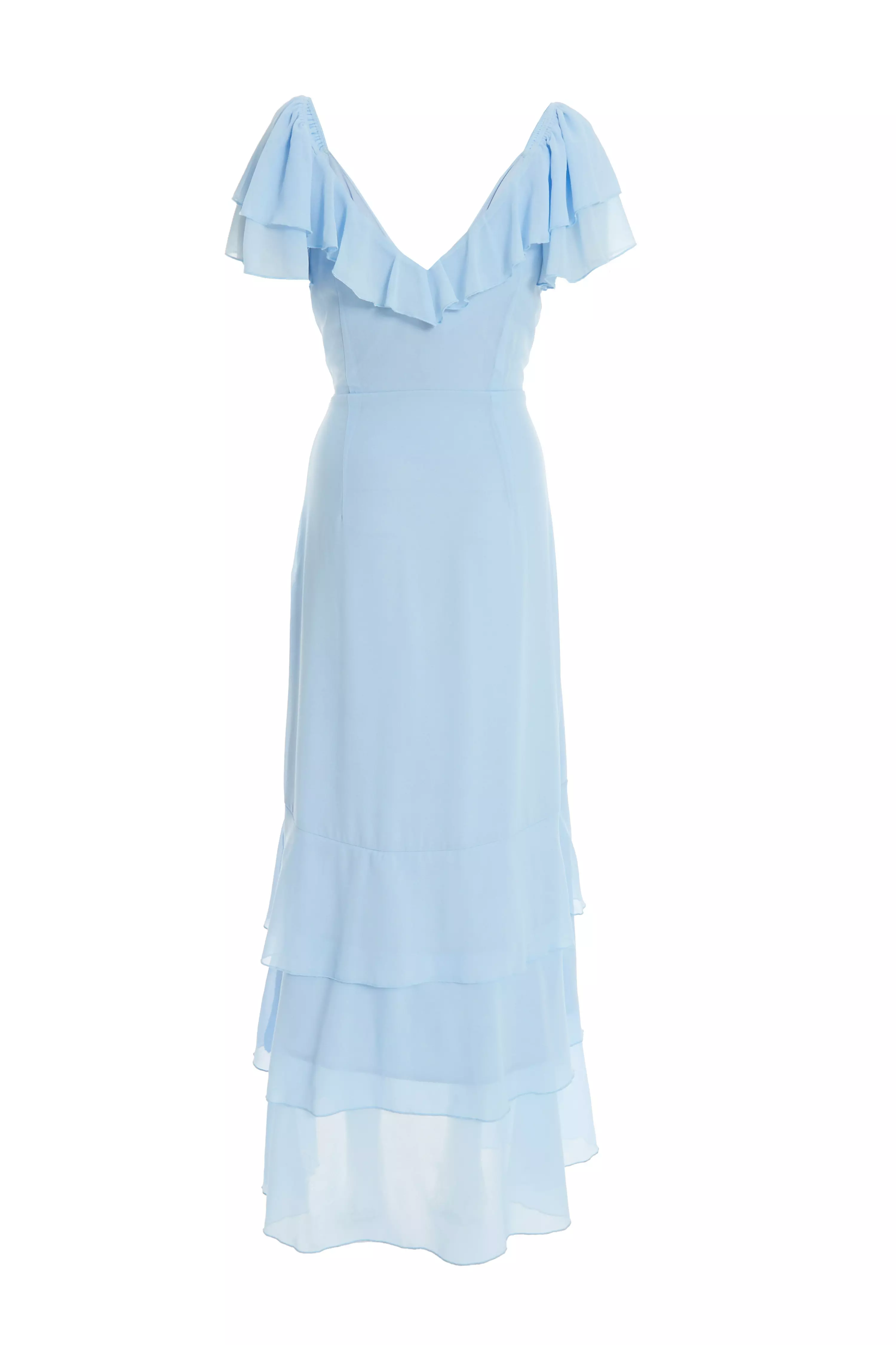 Light Blue Chiffon Frill Maxi Dress