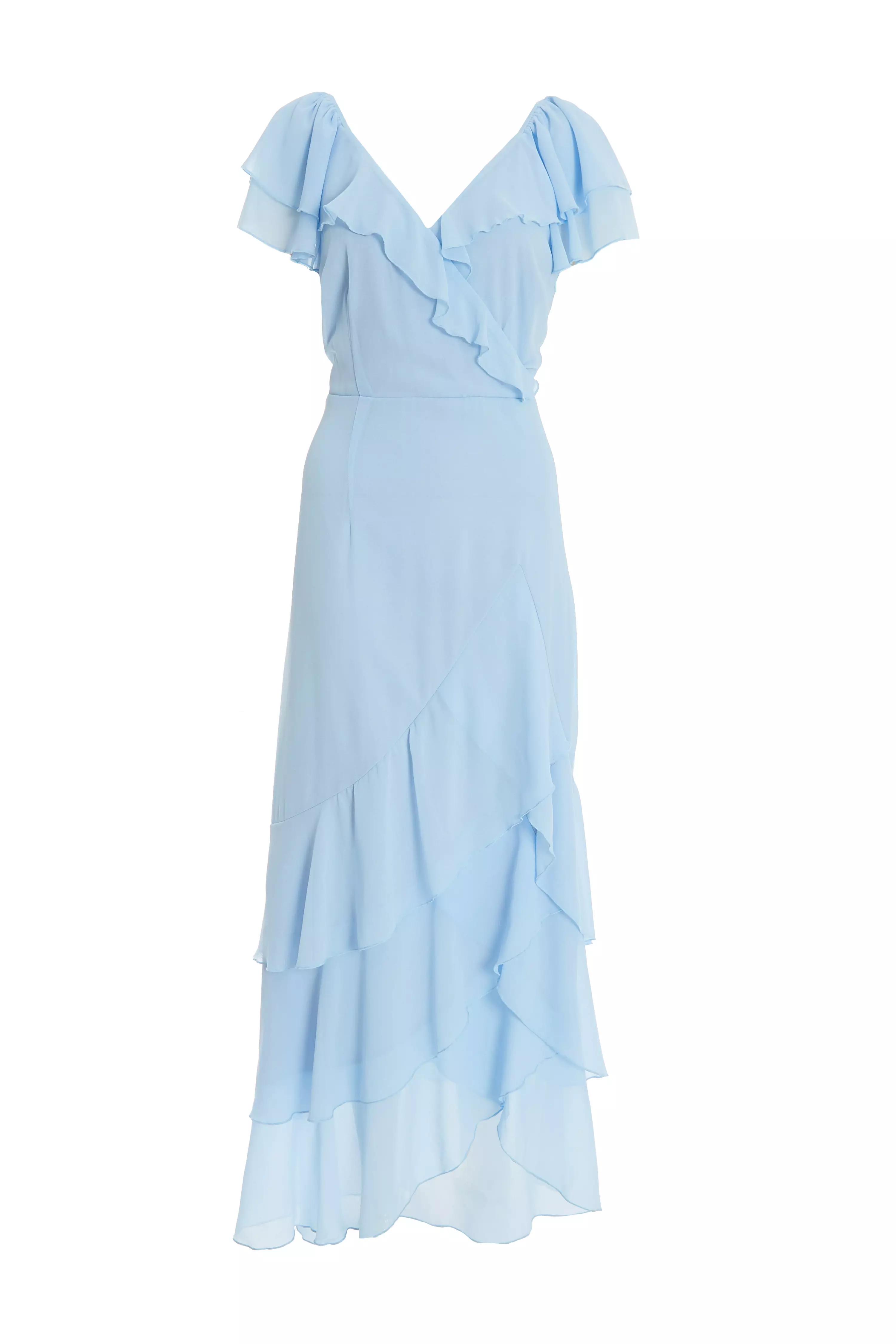 Light Blue Chiffon Frill Maxi Dress