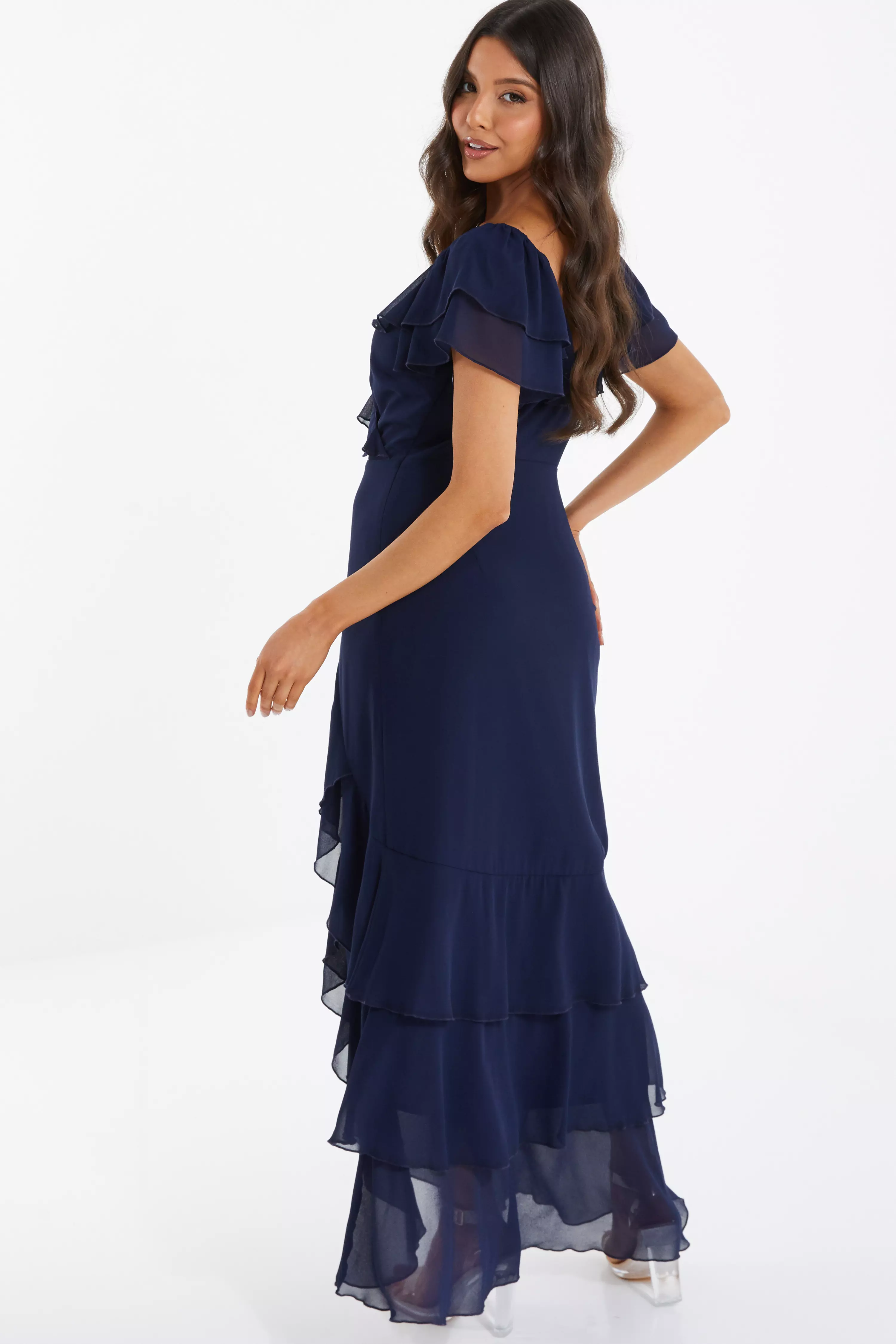 Navy Chiffon Frill Maxi Dress