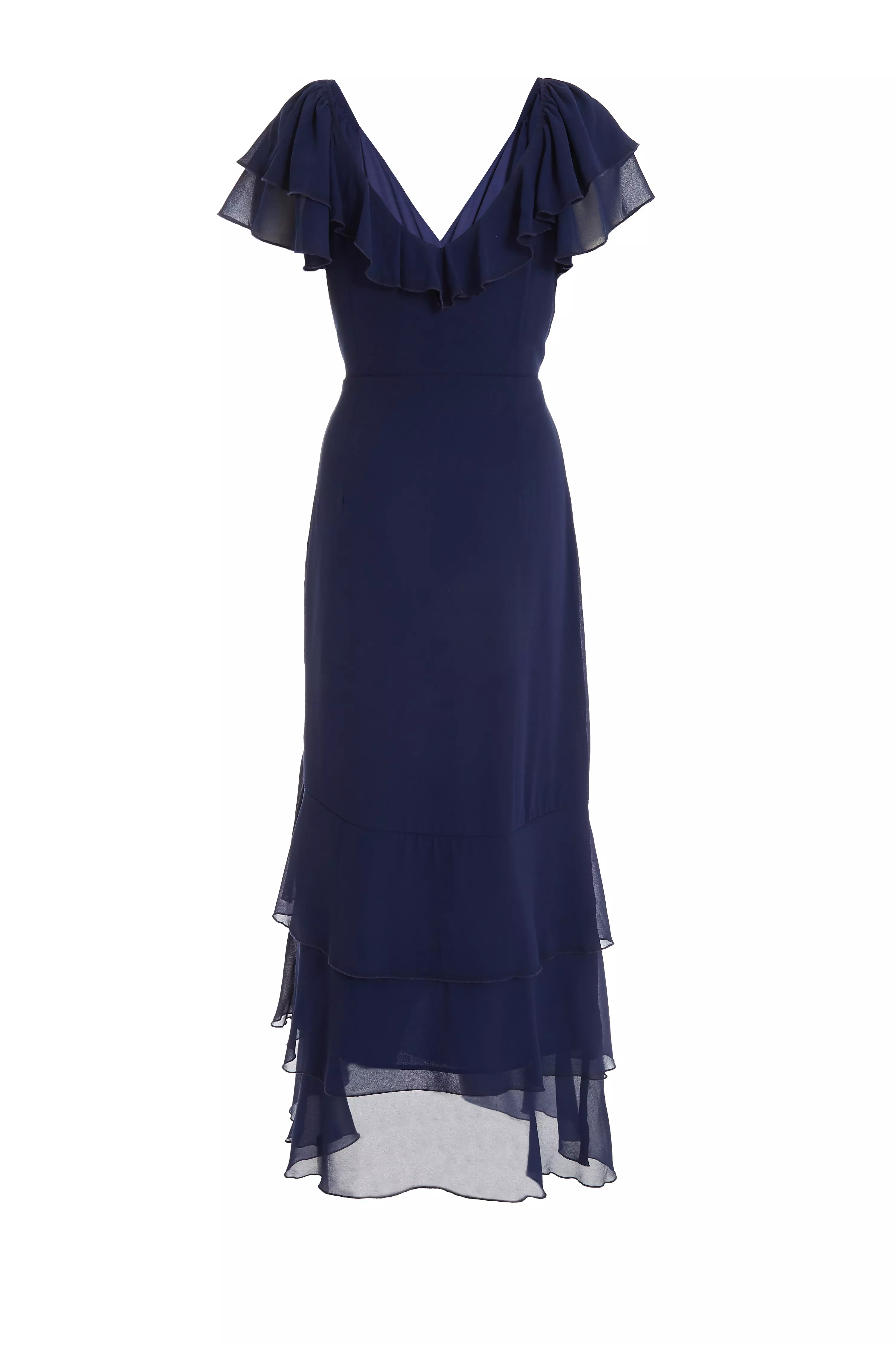 Navy Chiffon Frill Maxi Dress