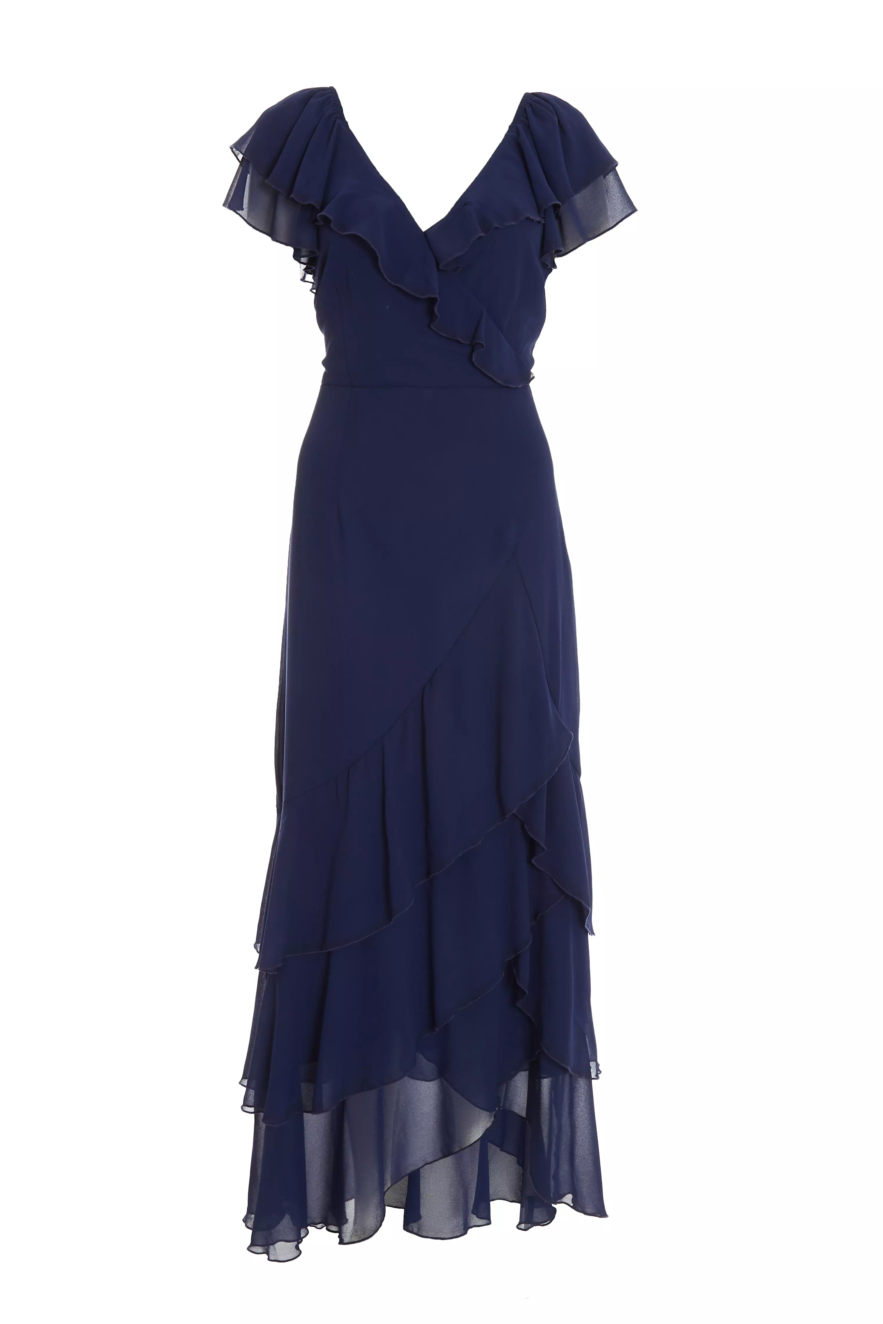 Navy Chiffon Frill Maxi Dress