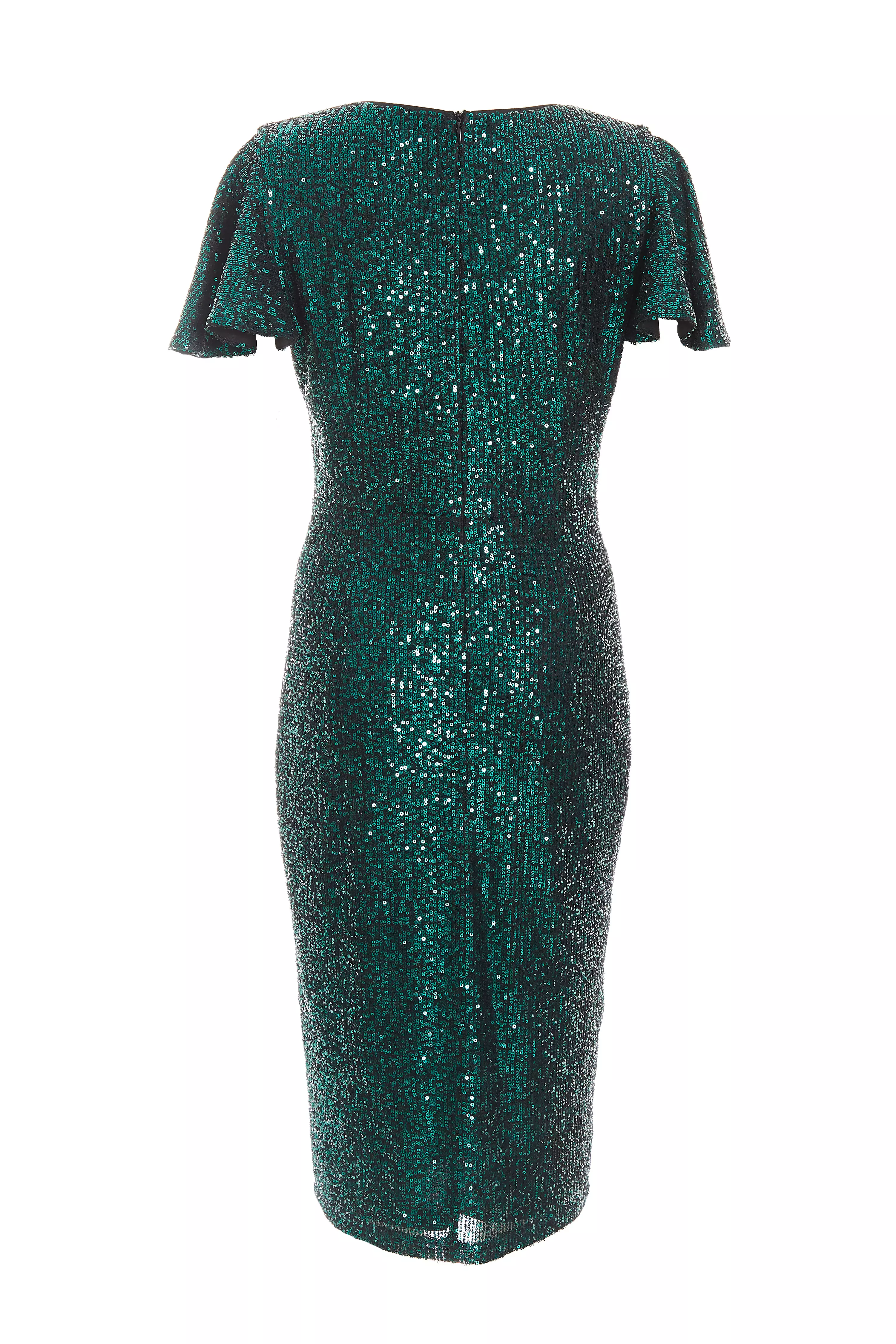 Bottle Green Sequin Wrap Midi Dress