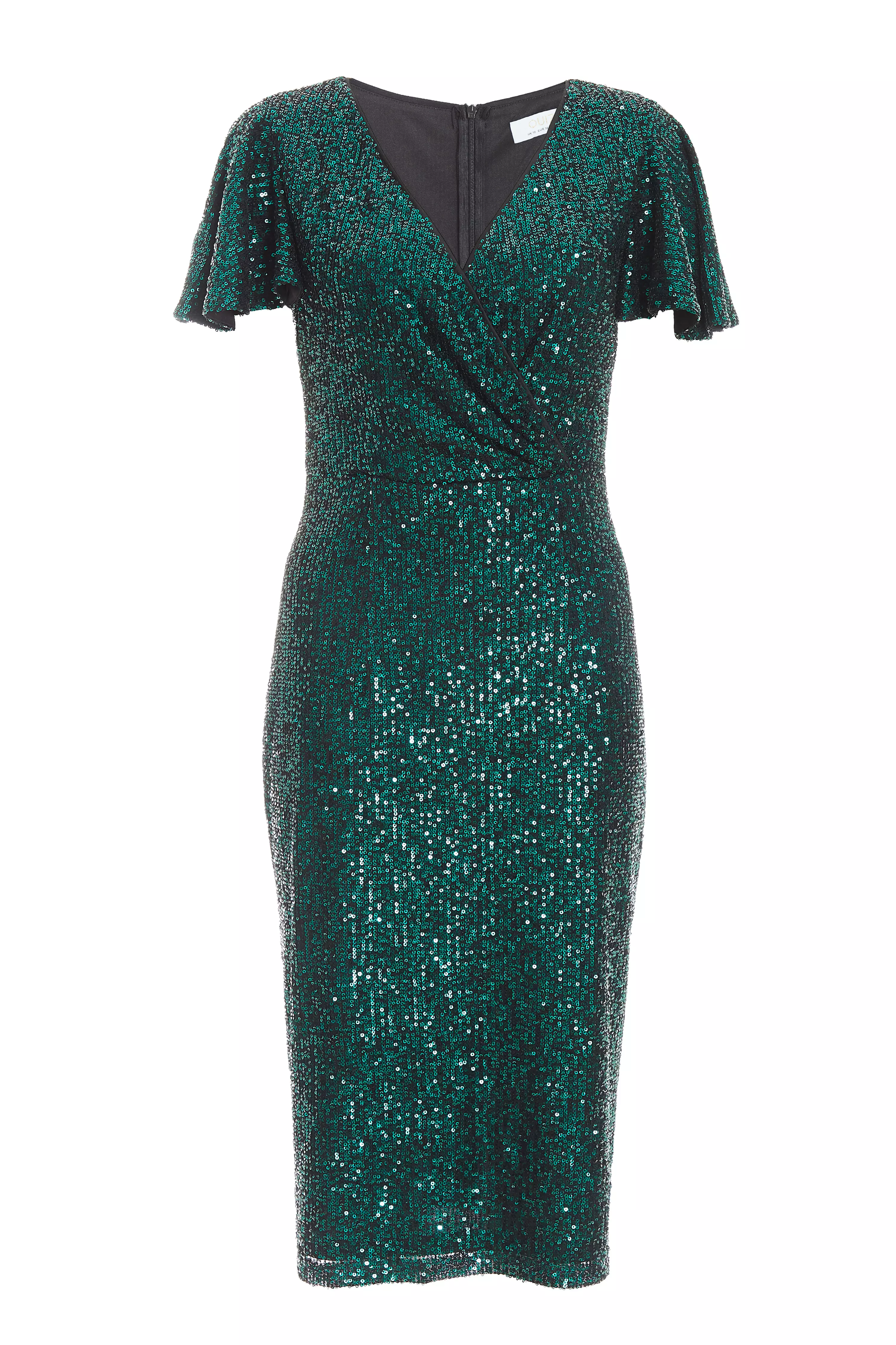 Bottle Green Sequin Wrap Midi Dress