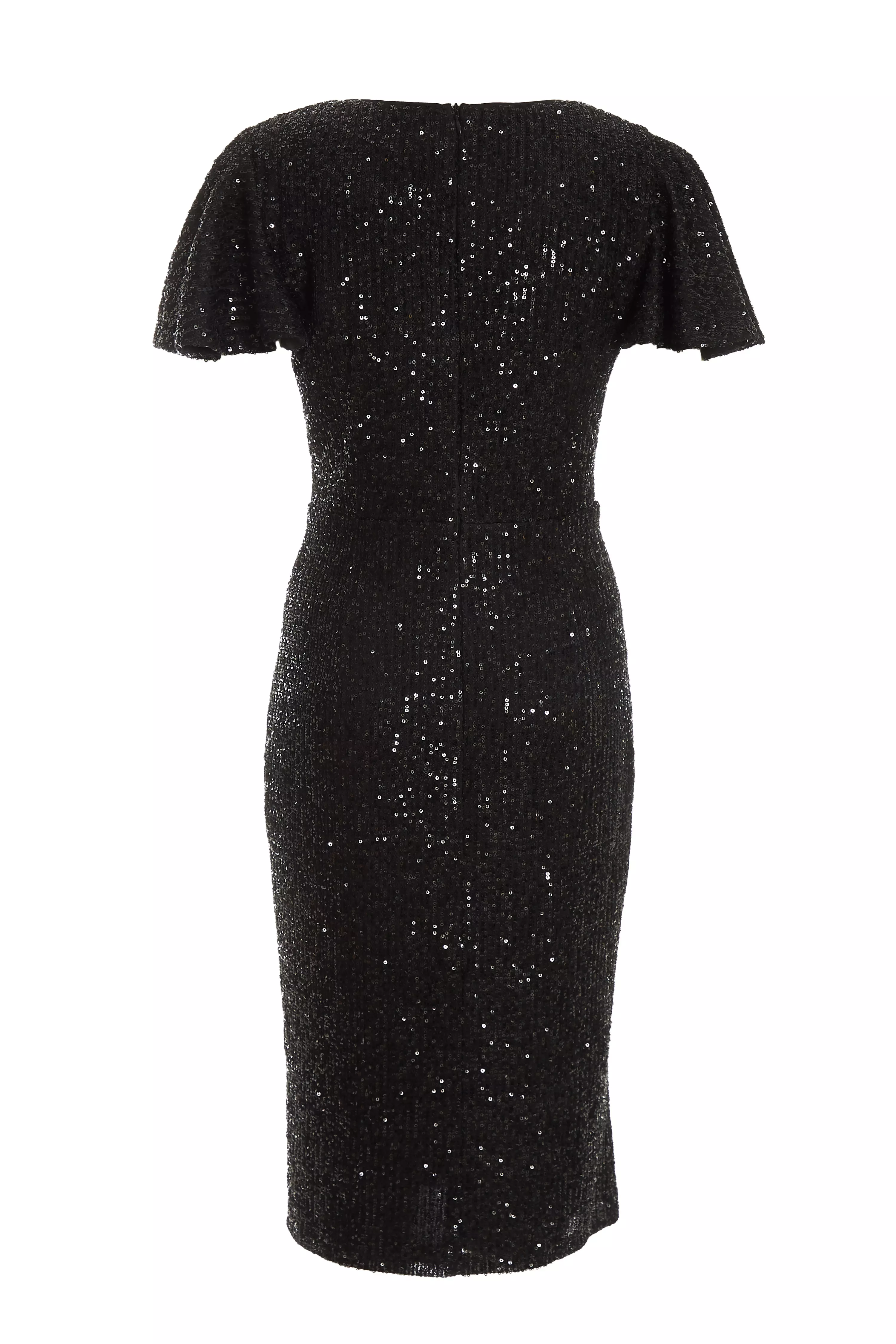 Black Sequin Wrap Midi Dress