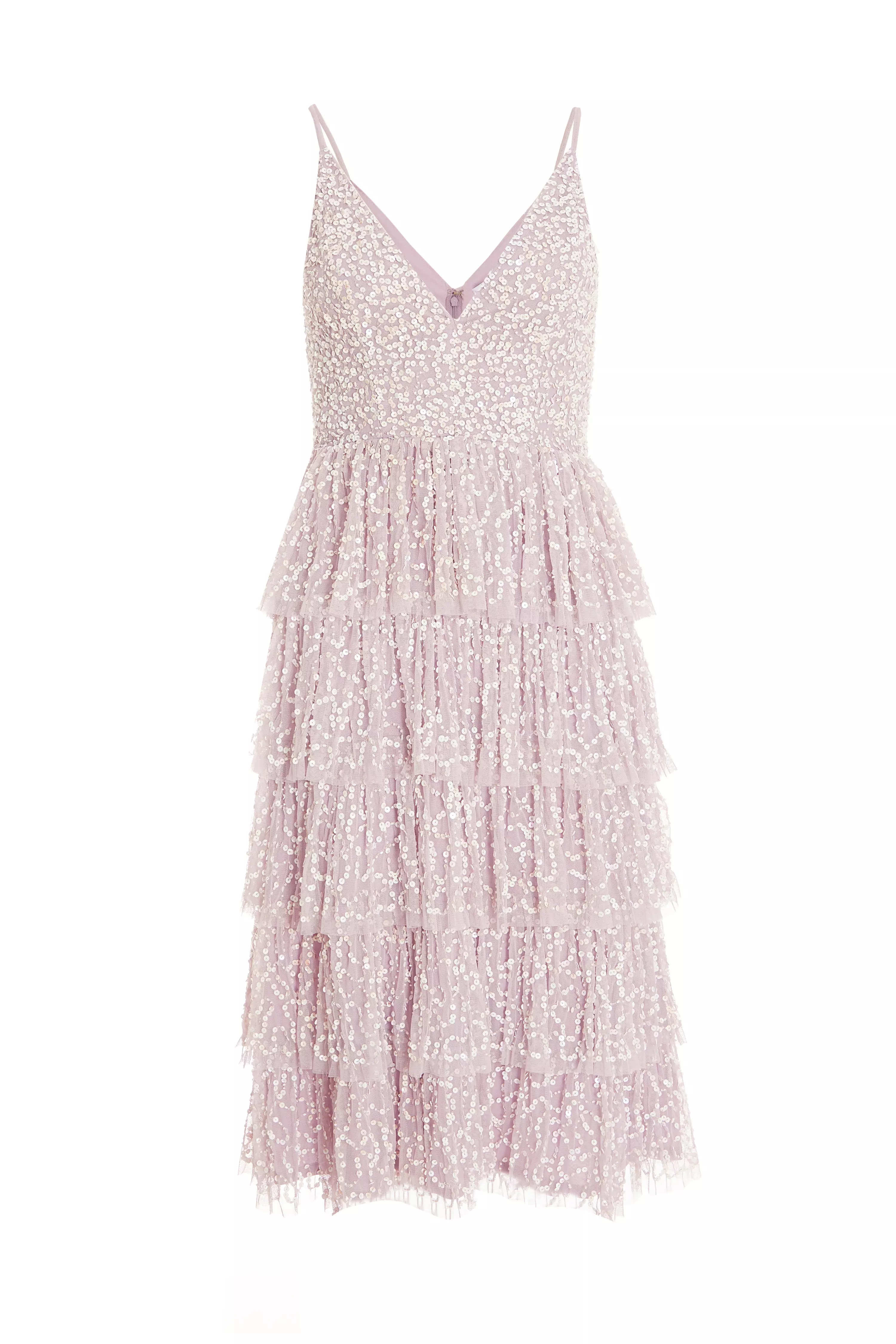 Petite Lilac Sequin Tiered Midi Dress