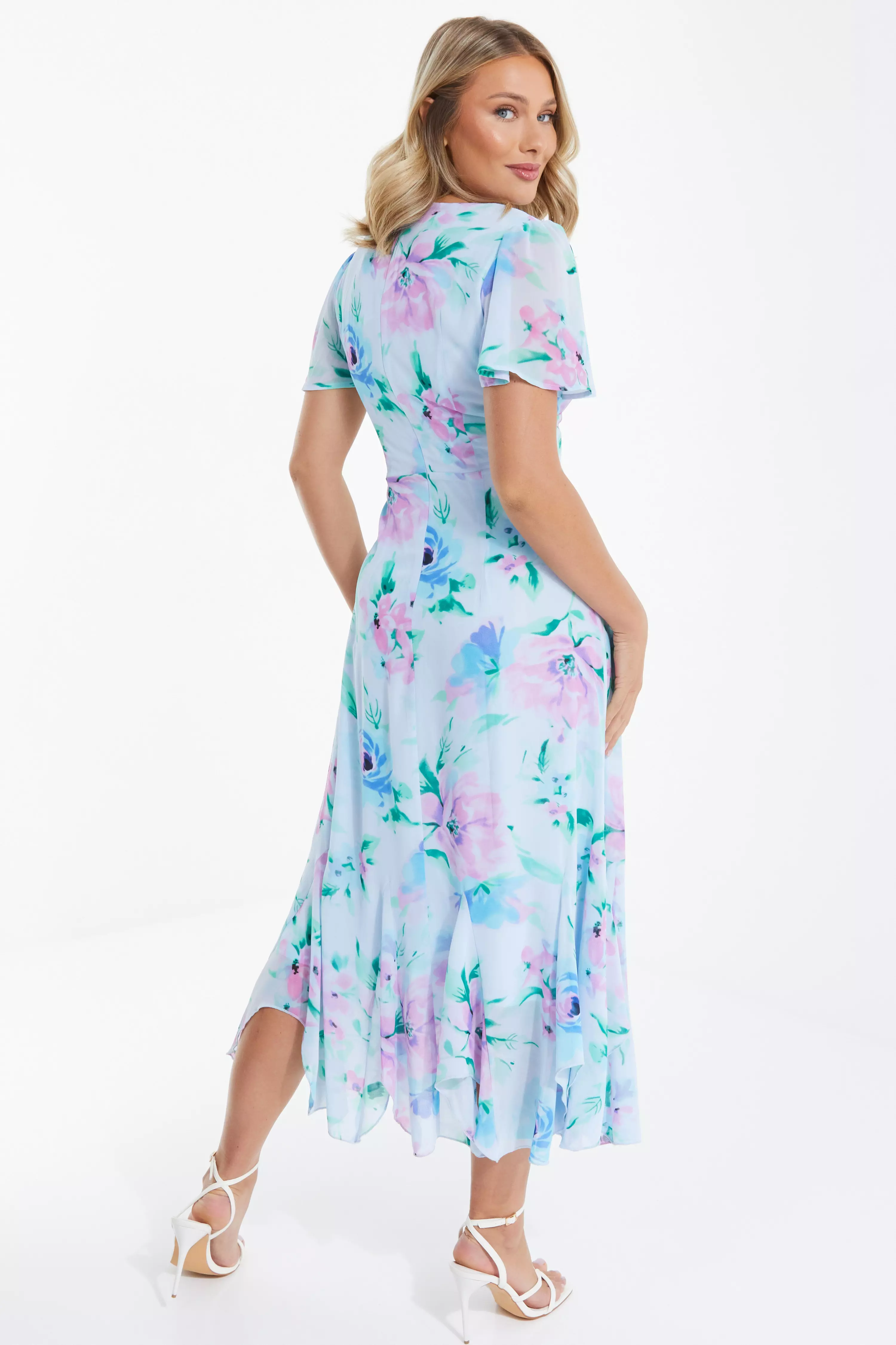 Light Blue Chiffon Floral Midaxi Dress