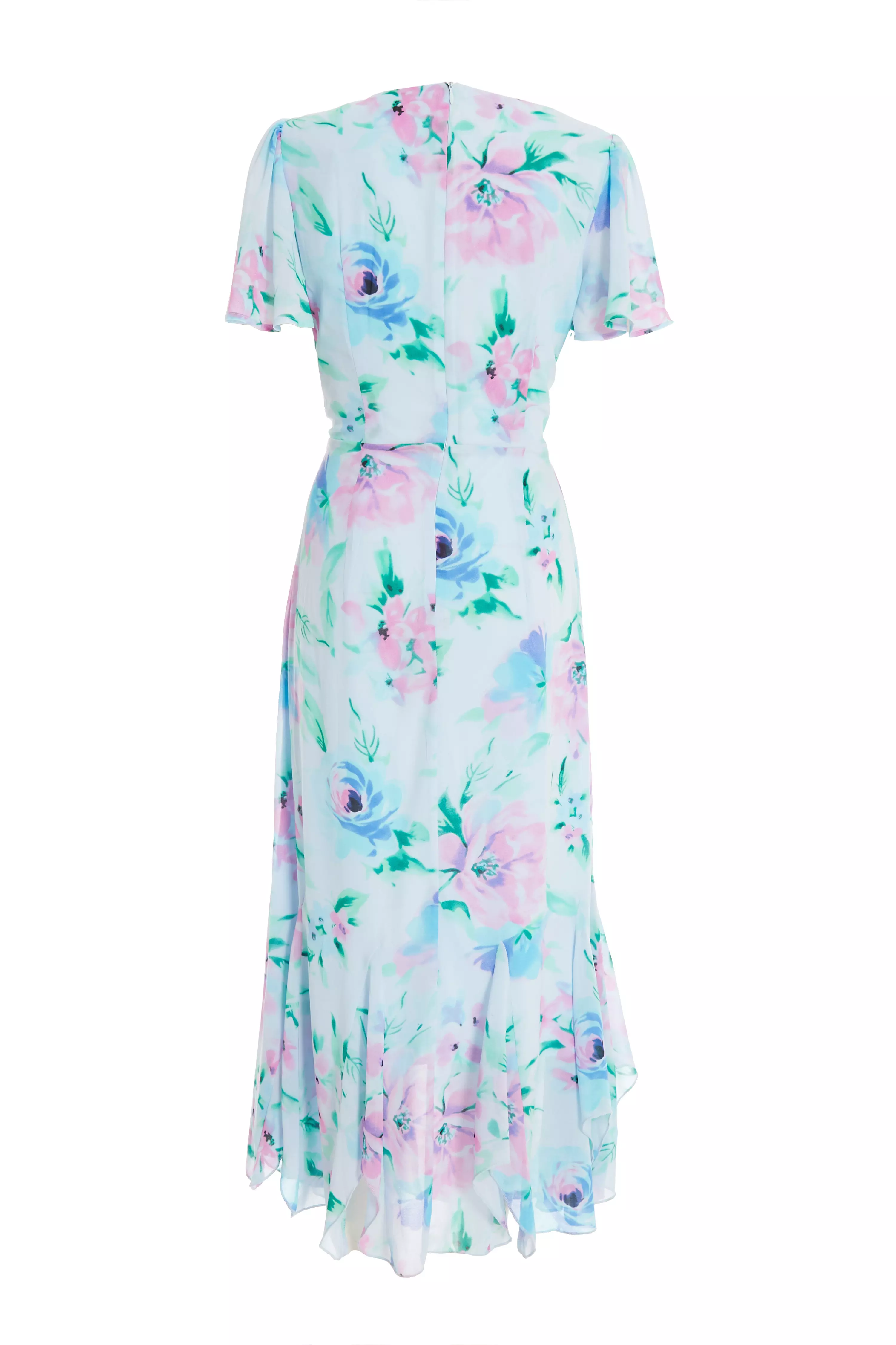 Light Blue Chiffon Floral Midaxi Dress