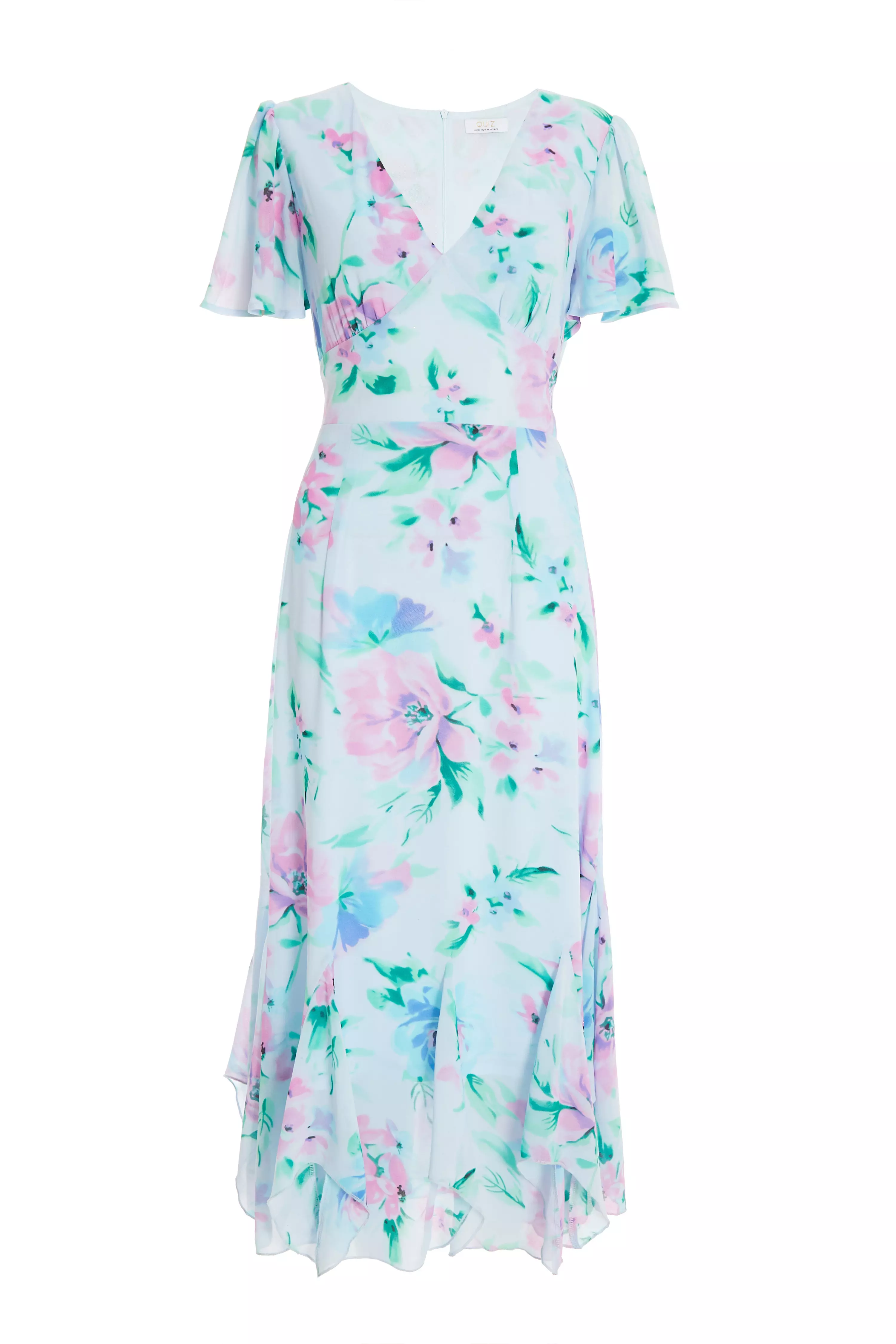 Light Blue Chiffon Floral Midaxi Dress