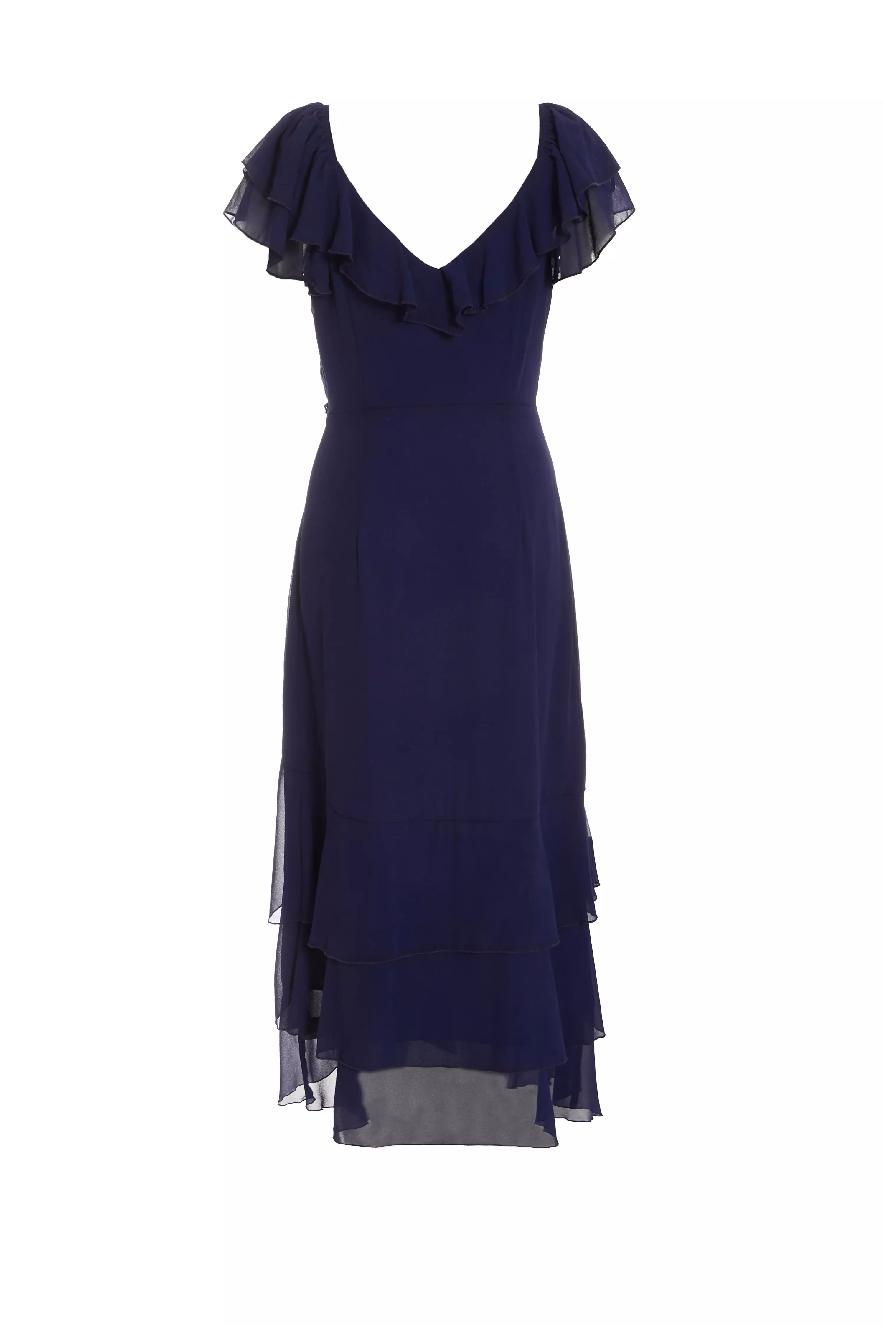 Petite Navy Chiffon Frill Maxi Dress