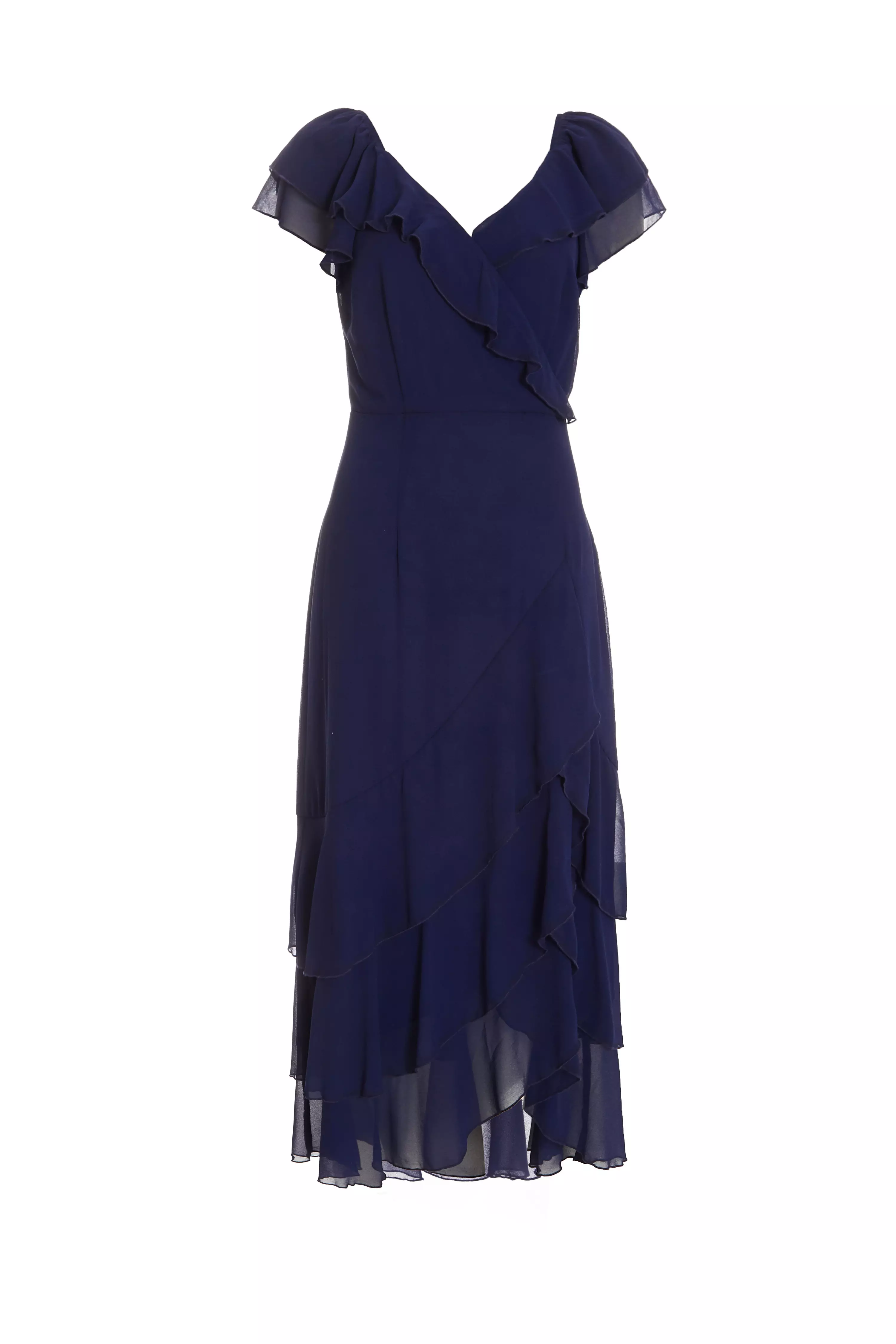 Petite Navy Chiffon Frill Maxi Dress