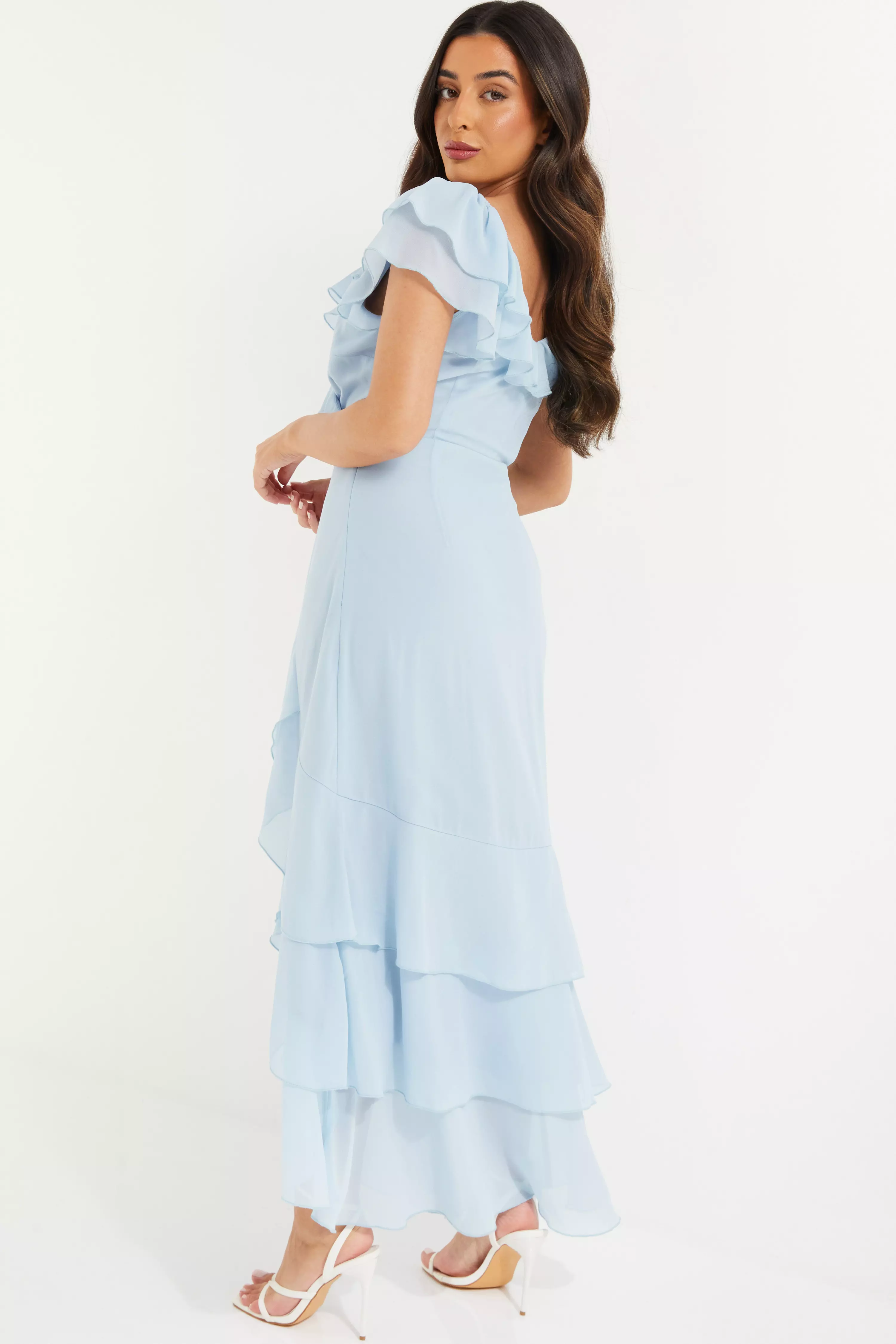 Petite Light Blue Chiffon Frill Maxi Dress