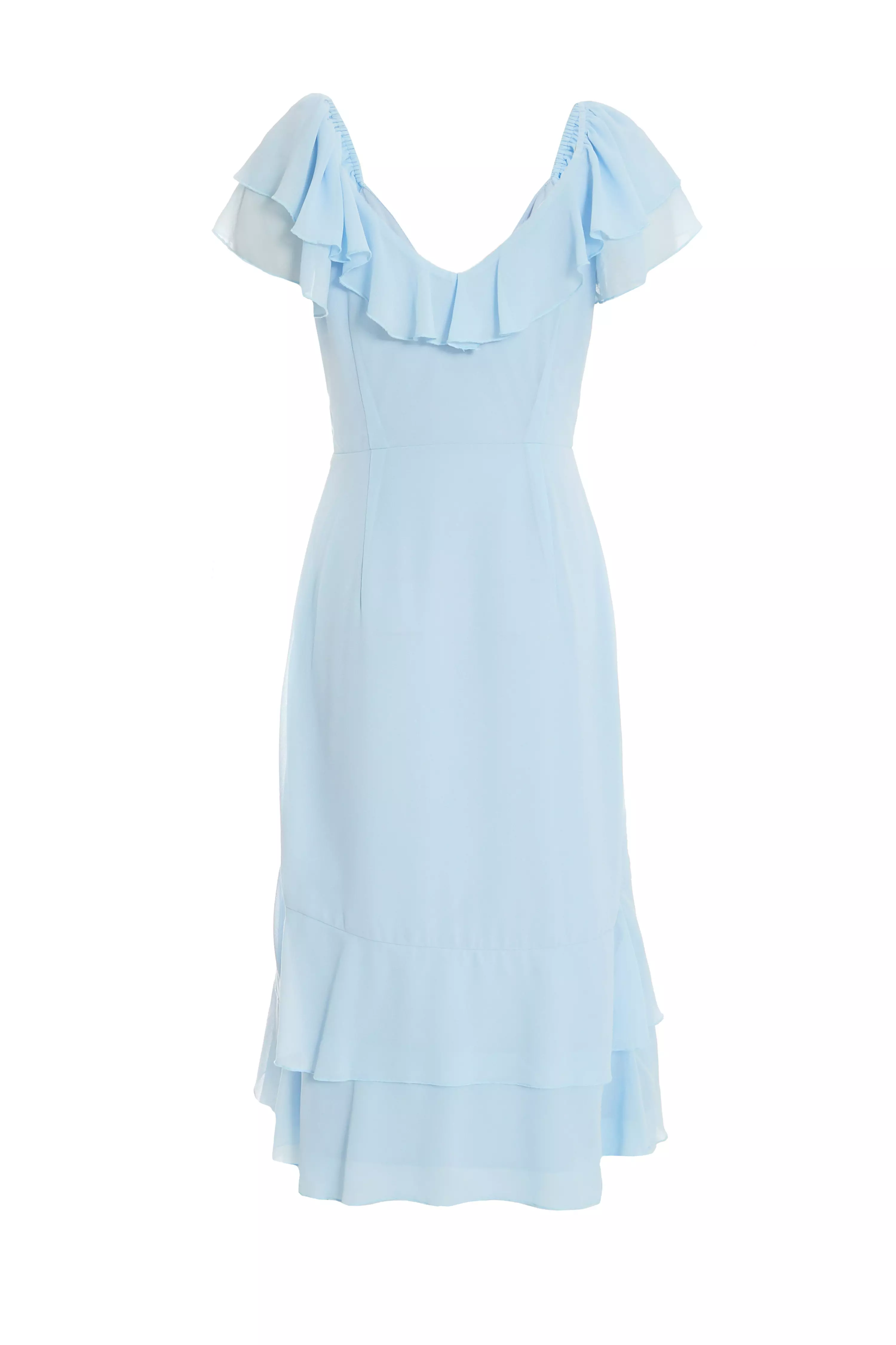 Petite Light Blue Chiffon Frill Maxi Dress