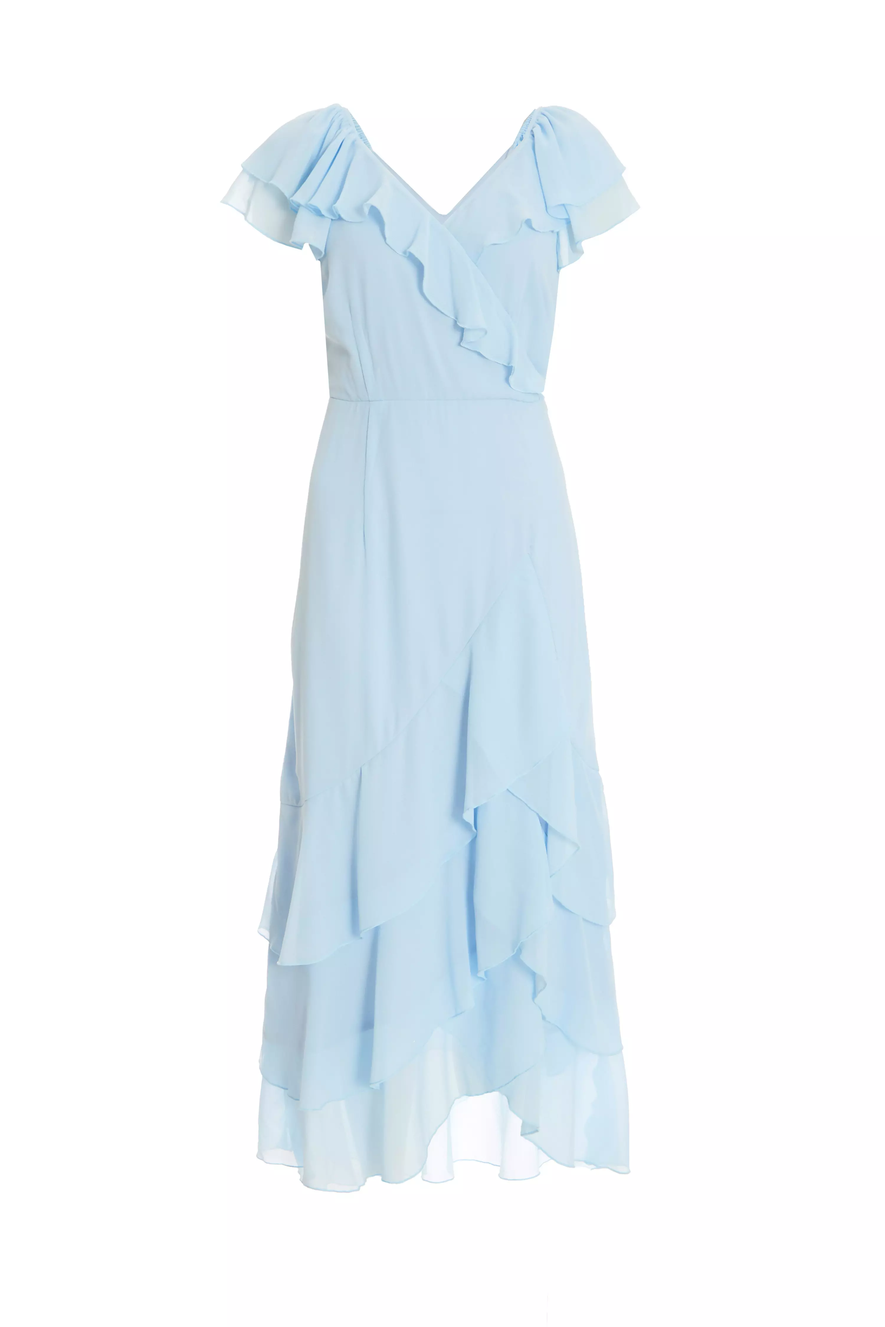 Petite Light Blue Chiffon Frill Maxi Dress