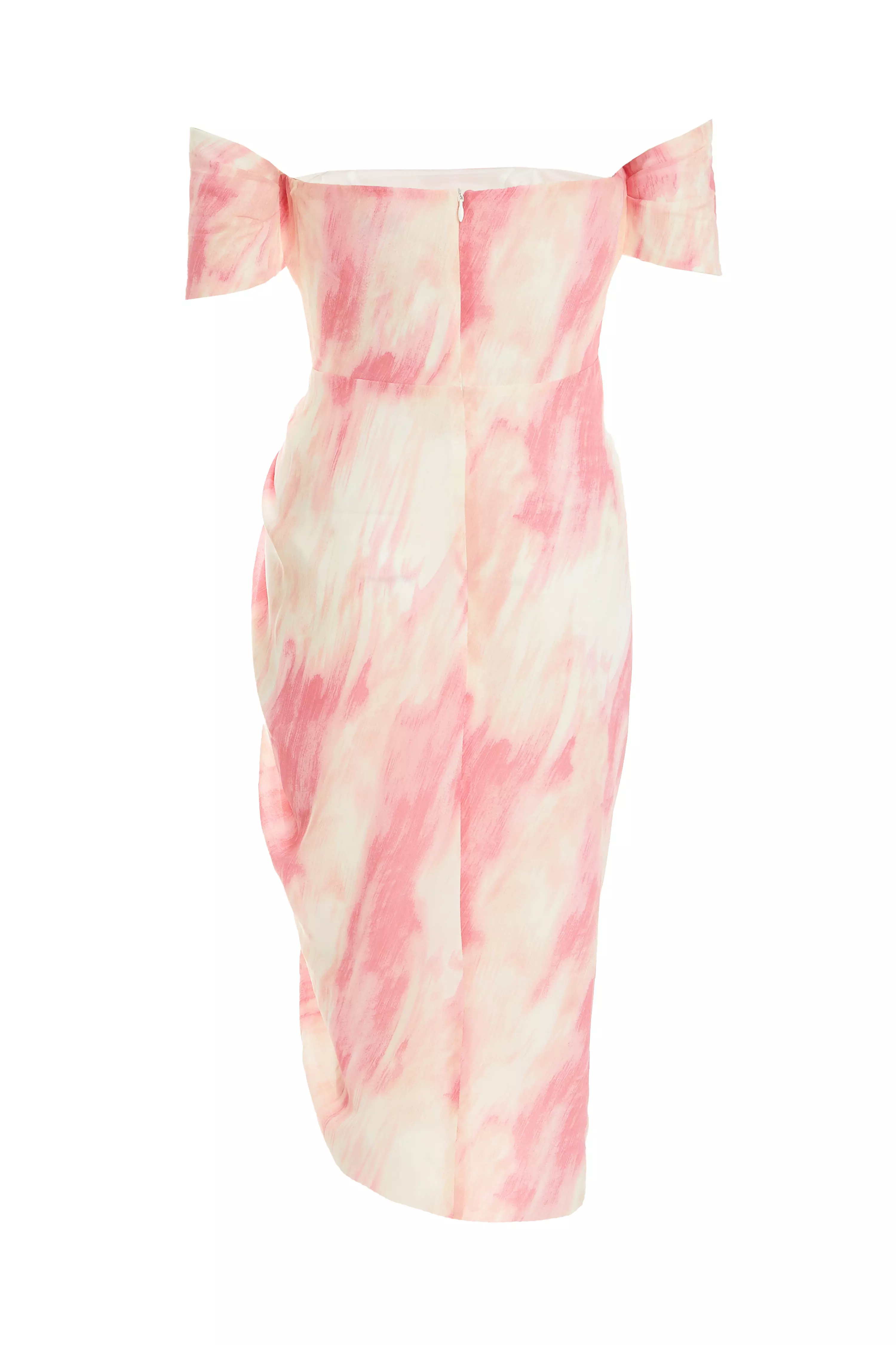 Petite Pink Brush Stroke Bardot Midi Dress