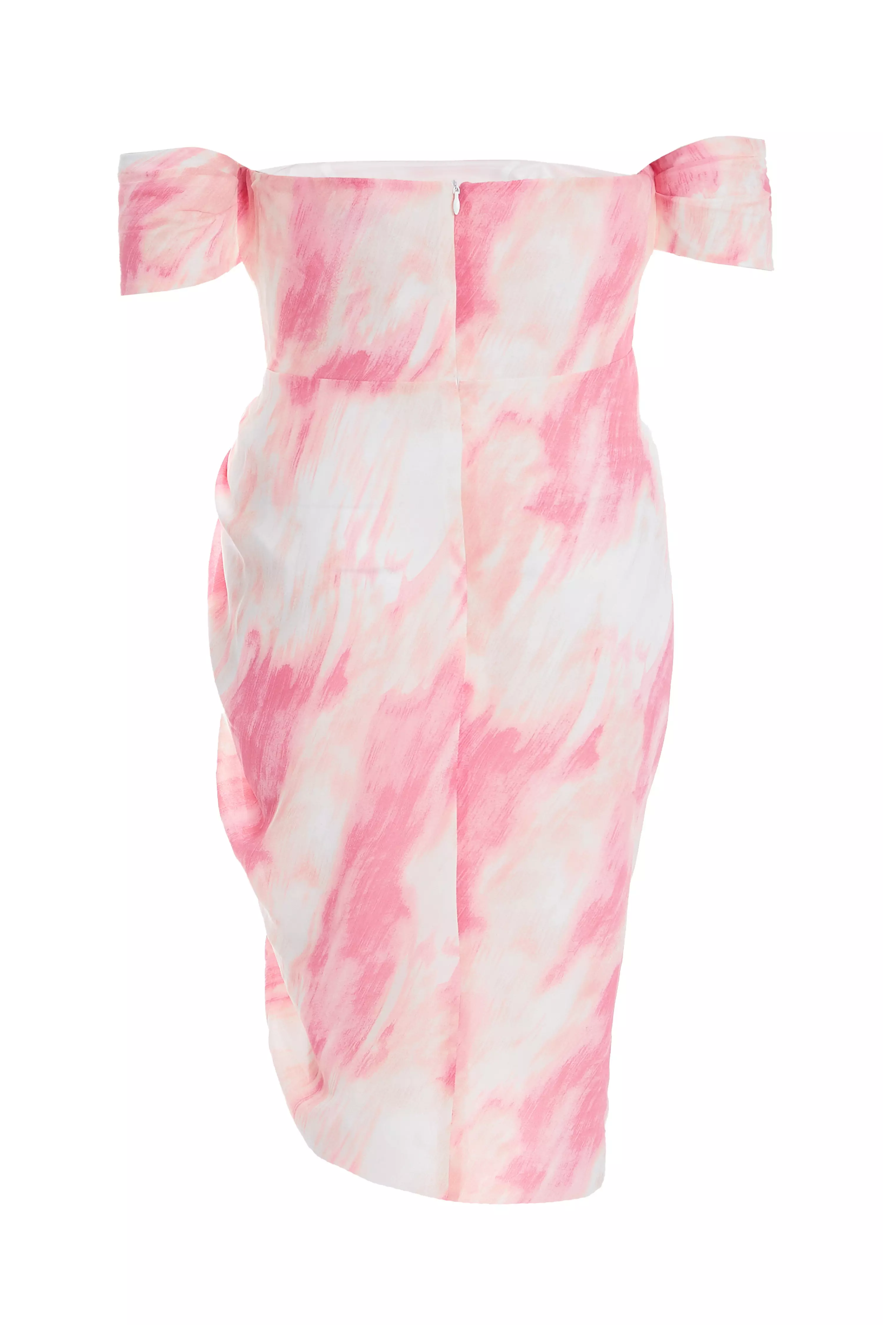 Curve Pink Marble Print Bardot Midi Dress