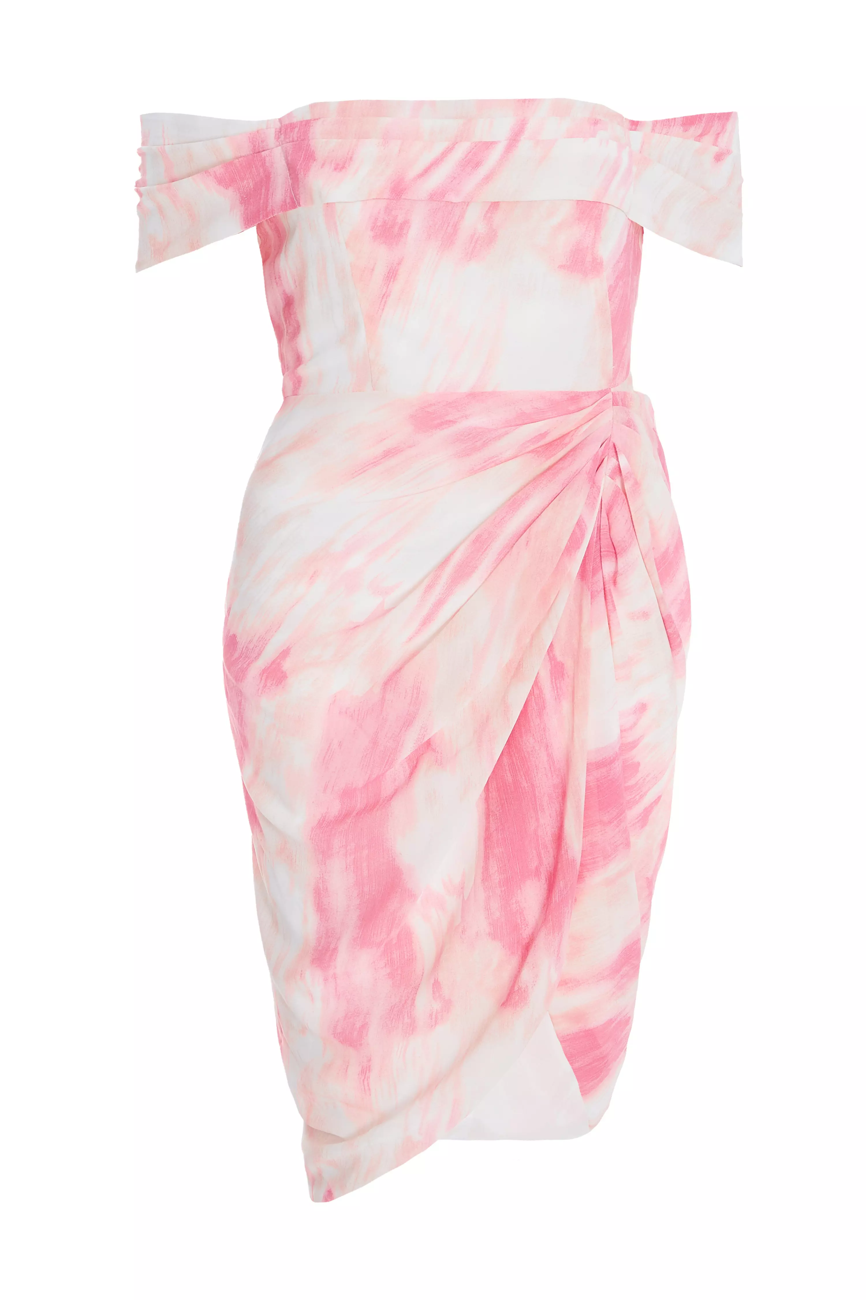 Curve Pink Marble Print Bardot Midi Dress