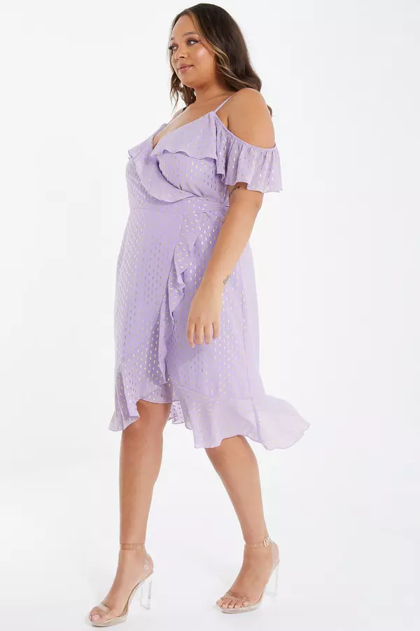 Curve Lilac Chiffon Foil Midi Dress