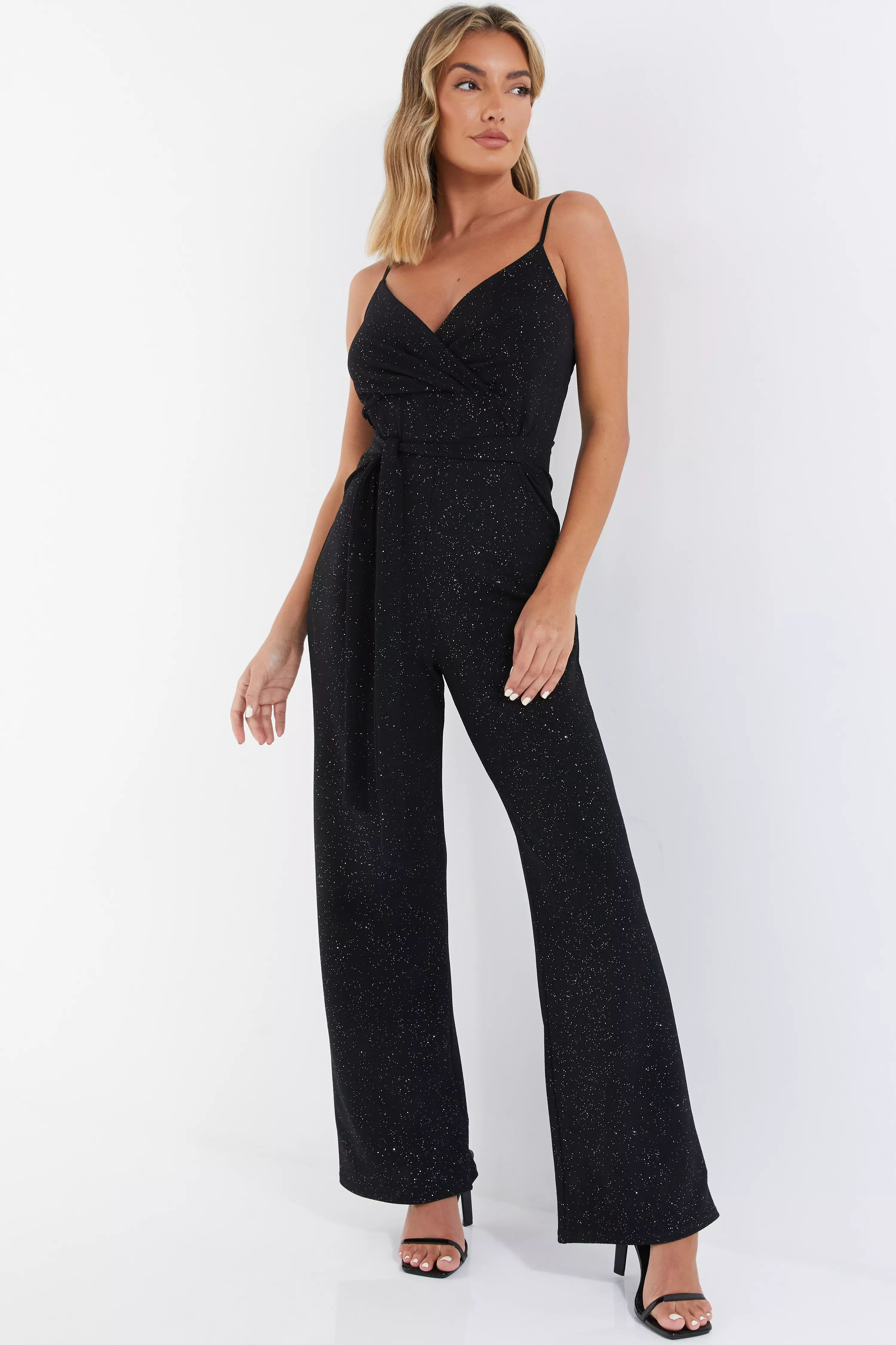 Black Glitter Wrap Palazzo Jumpsuit