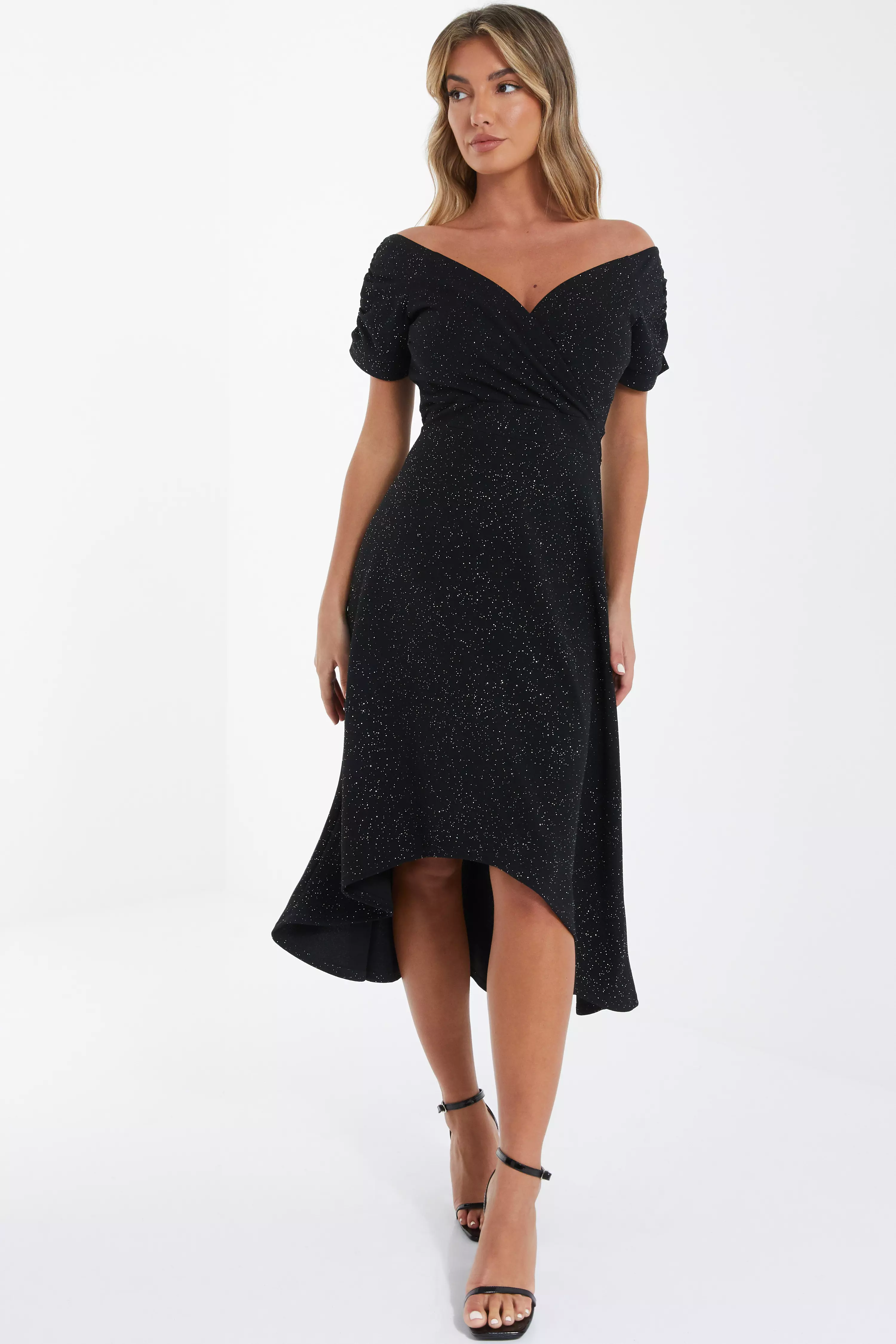 Black glitter bardot on sale dress