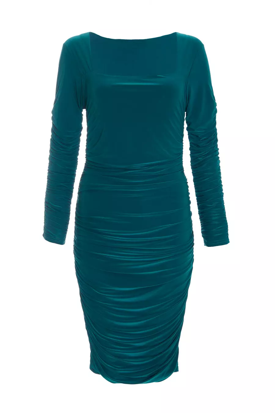 Teal Ruched Long Sleeve Midi Dress QUIZ Clothing