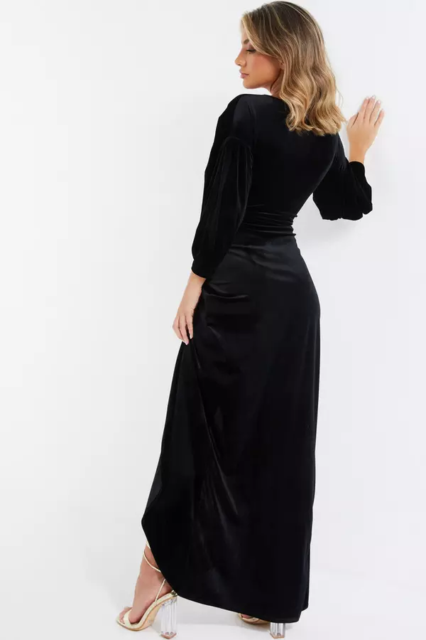 Black Velvet Wrap Maxi Dress