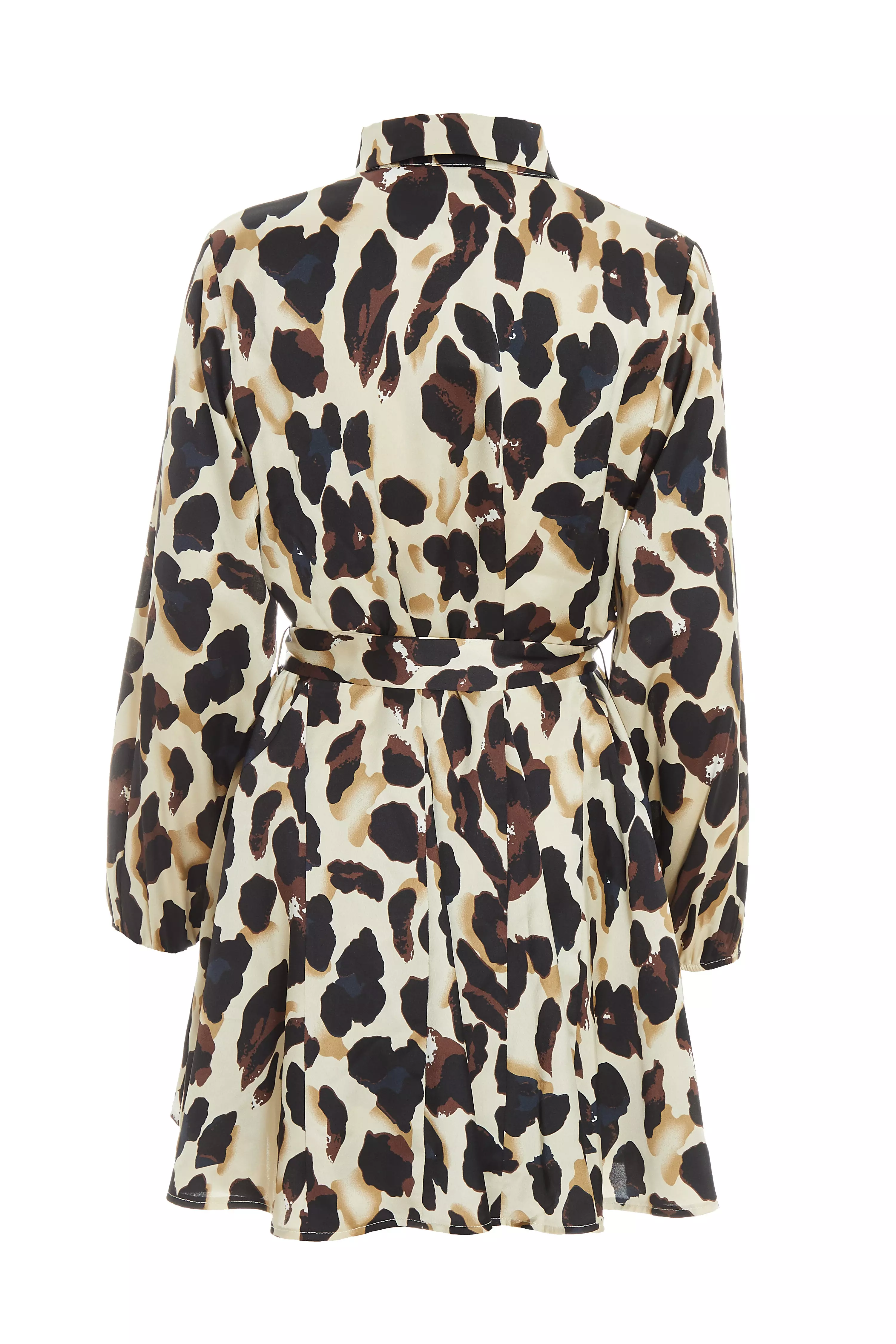 Stone Animal Print Satin Shirt Dress