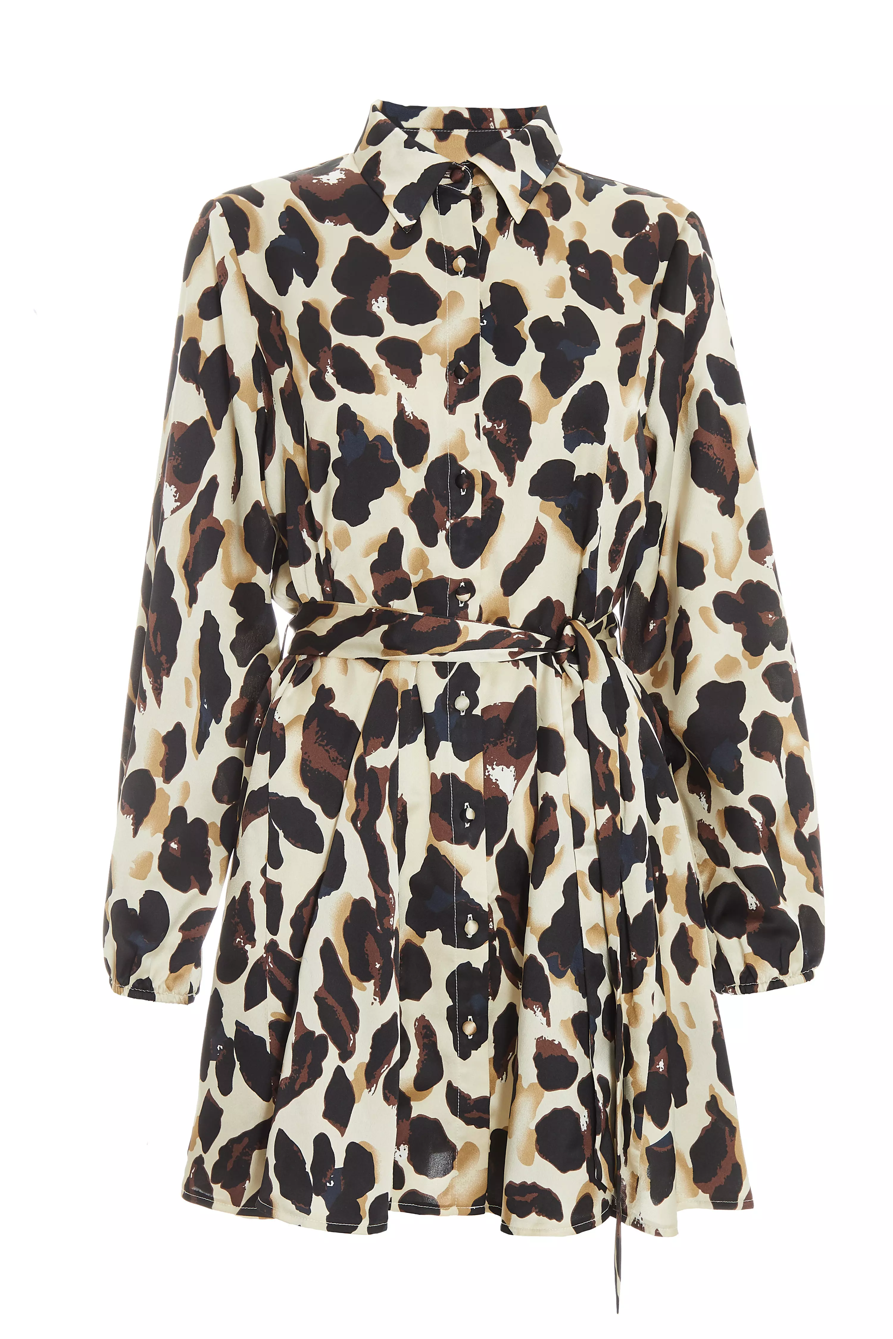 Stone Animal Print Satin Shirt Dress