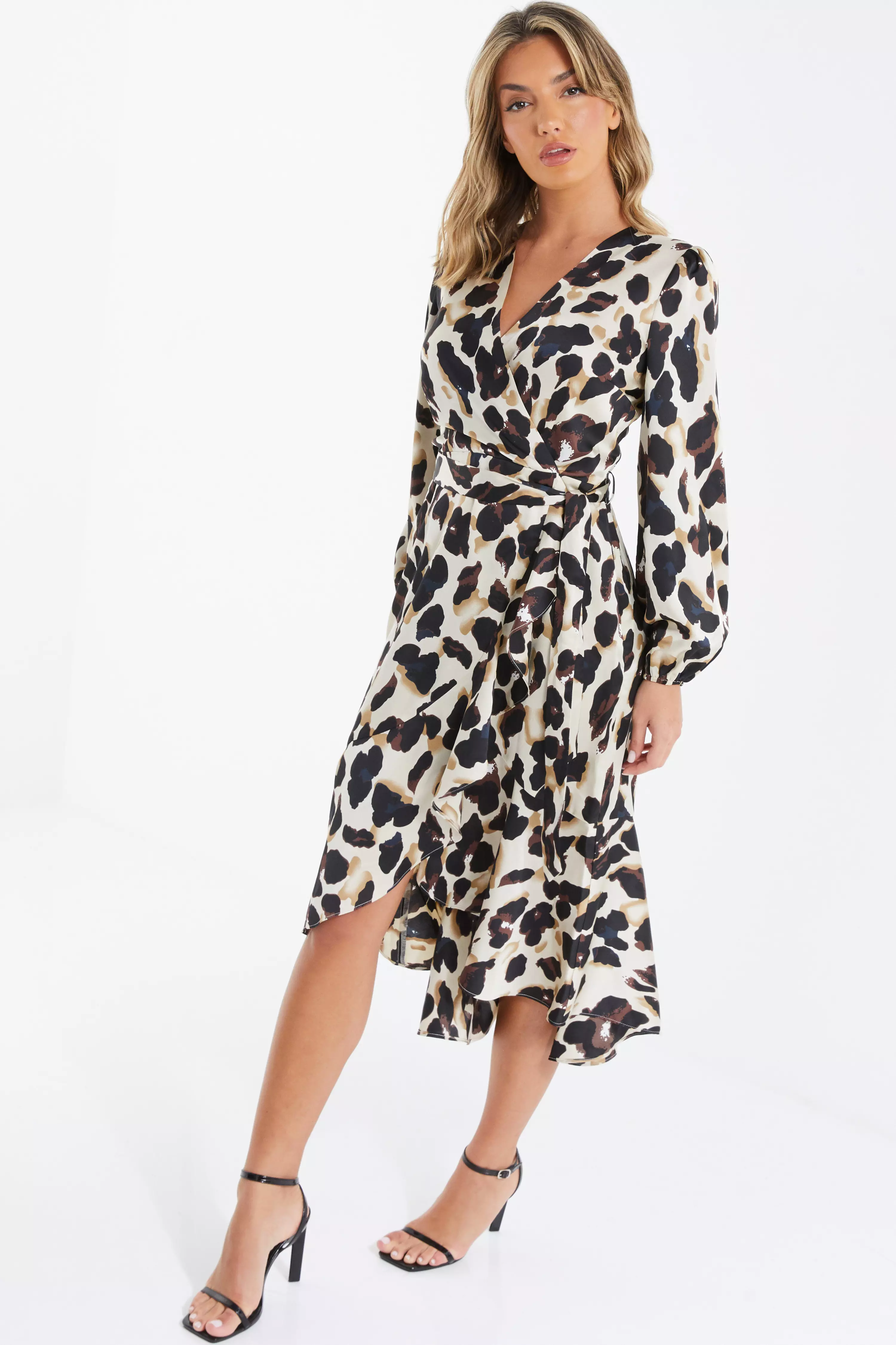 Stone Animal Print Satin Midi Dress