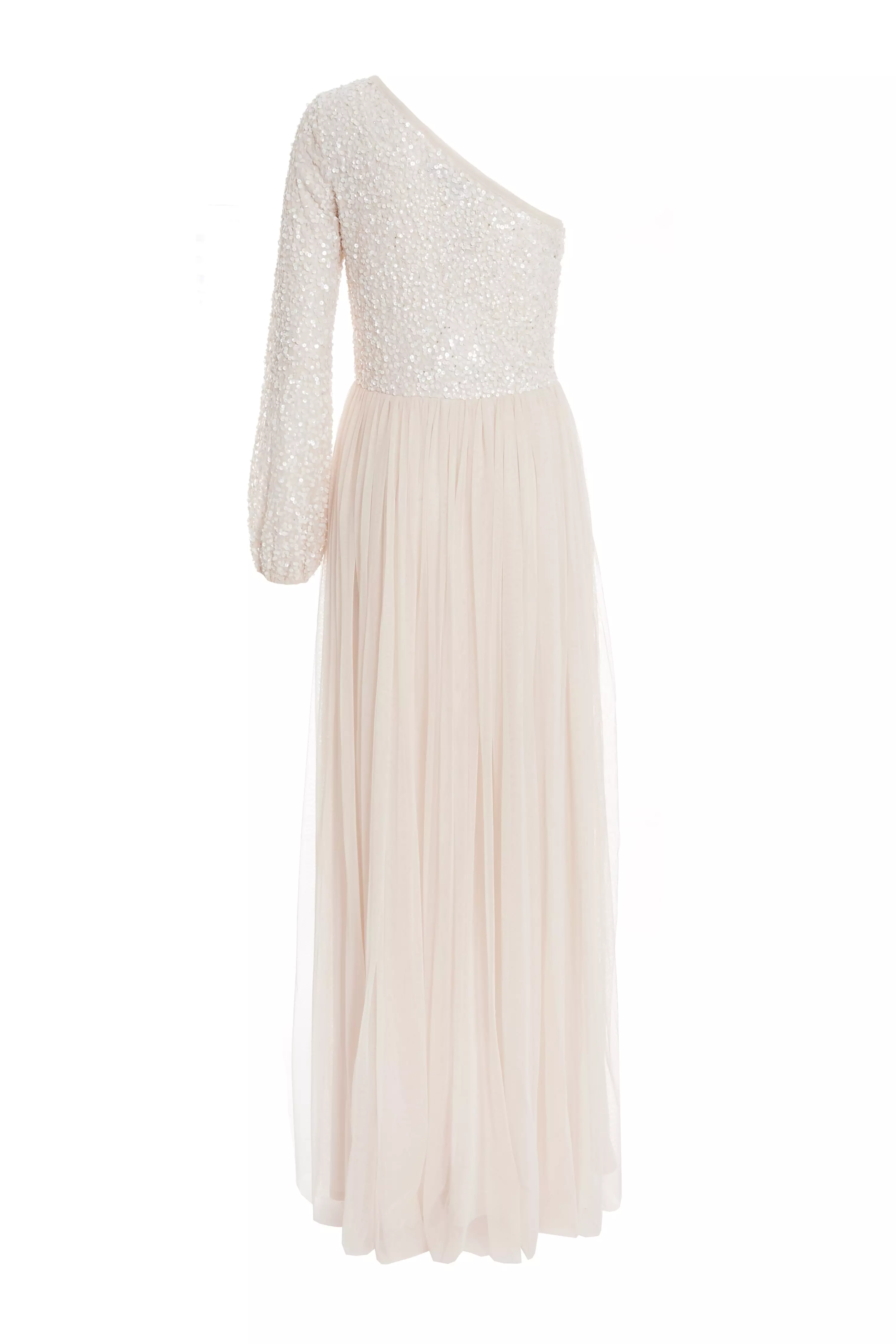 Champagne Sequin One Shoulder Maxi Dress