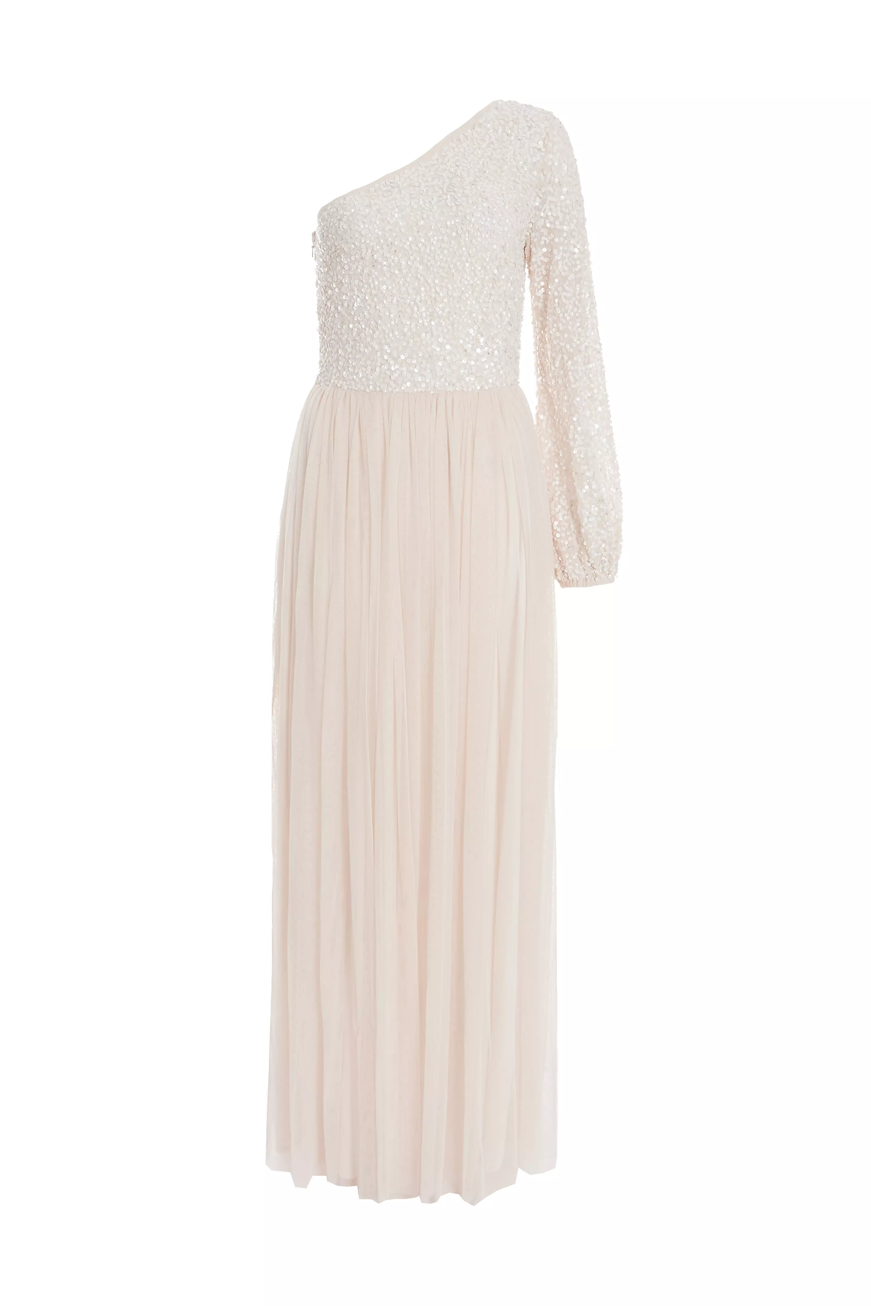 Champagne Sequin One Shoulder Maxi Dress