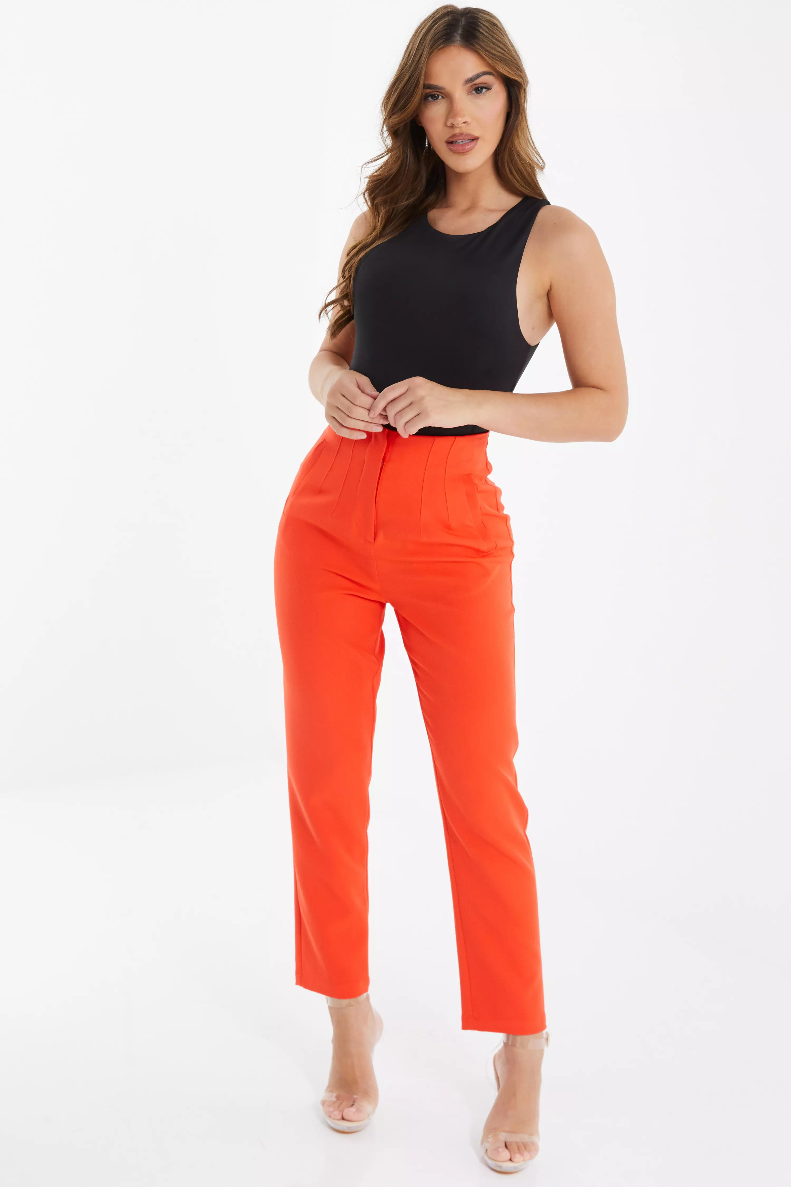 Orange high discount waisted trousers