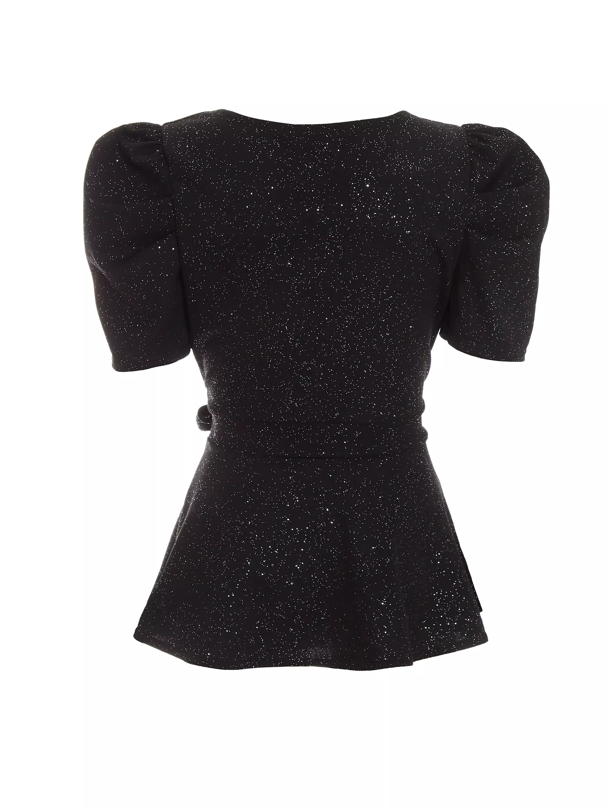 Black Glitter Peplum Top