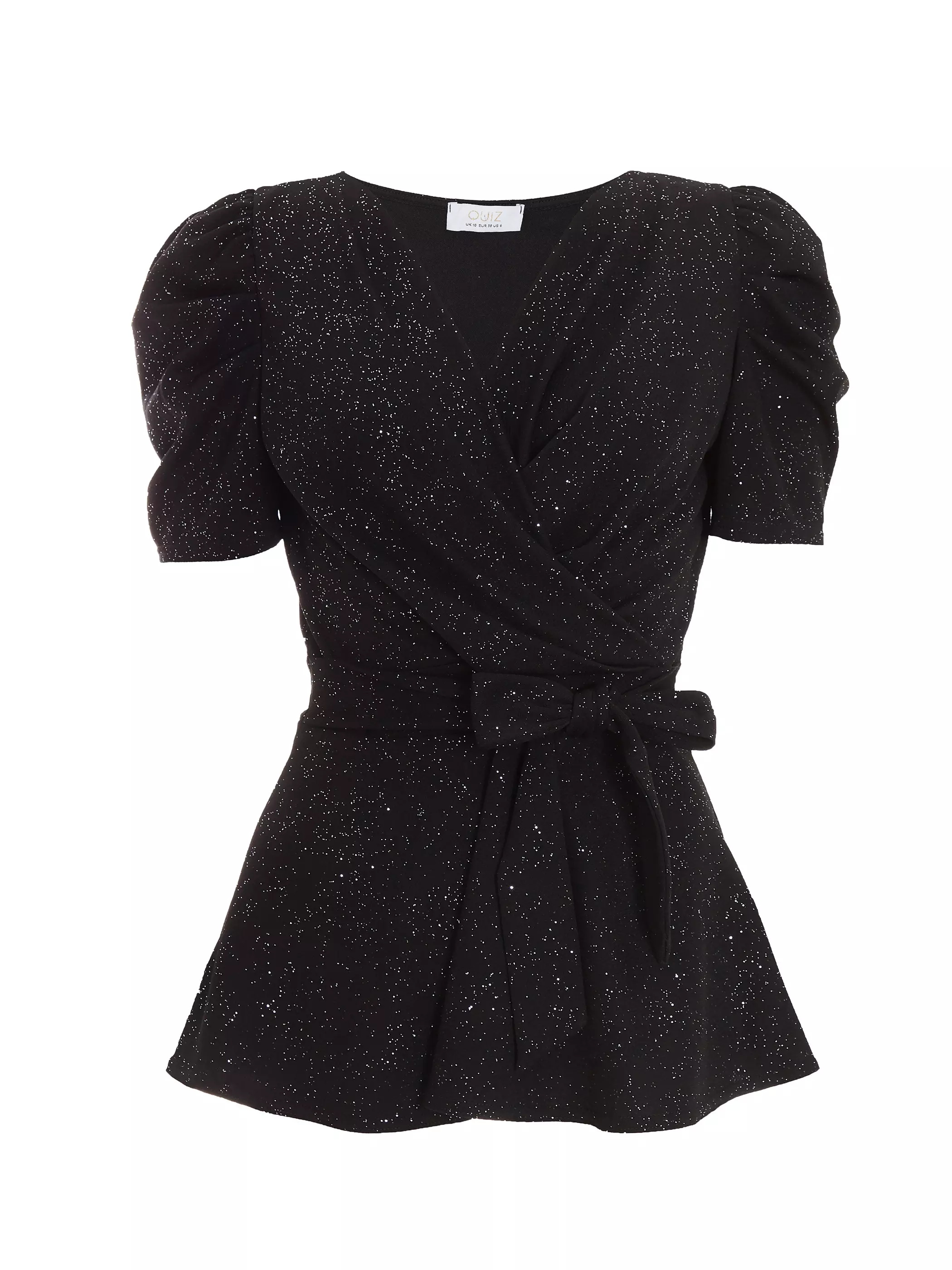 Black Glitter Peplum Top