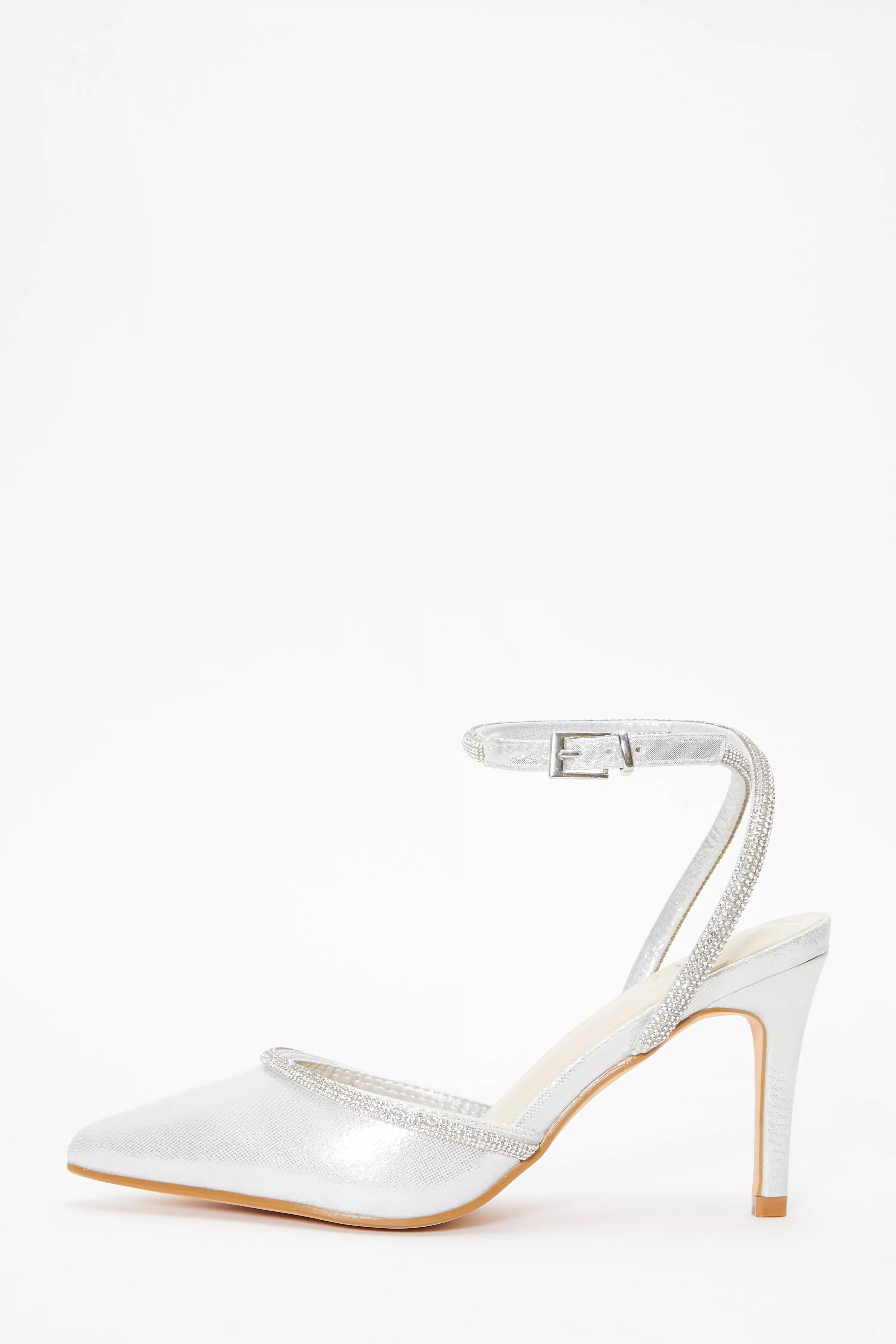 Silver Shimmer Diamante Court Heels