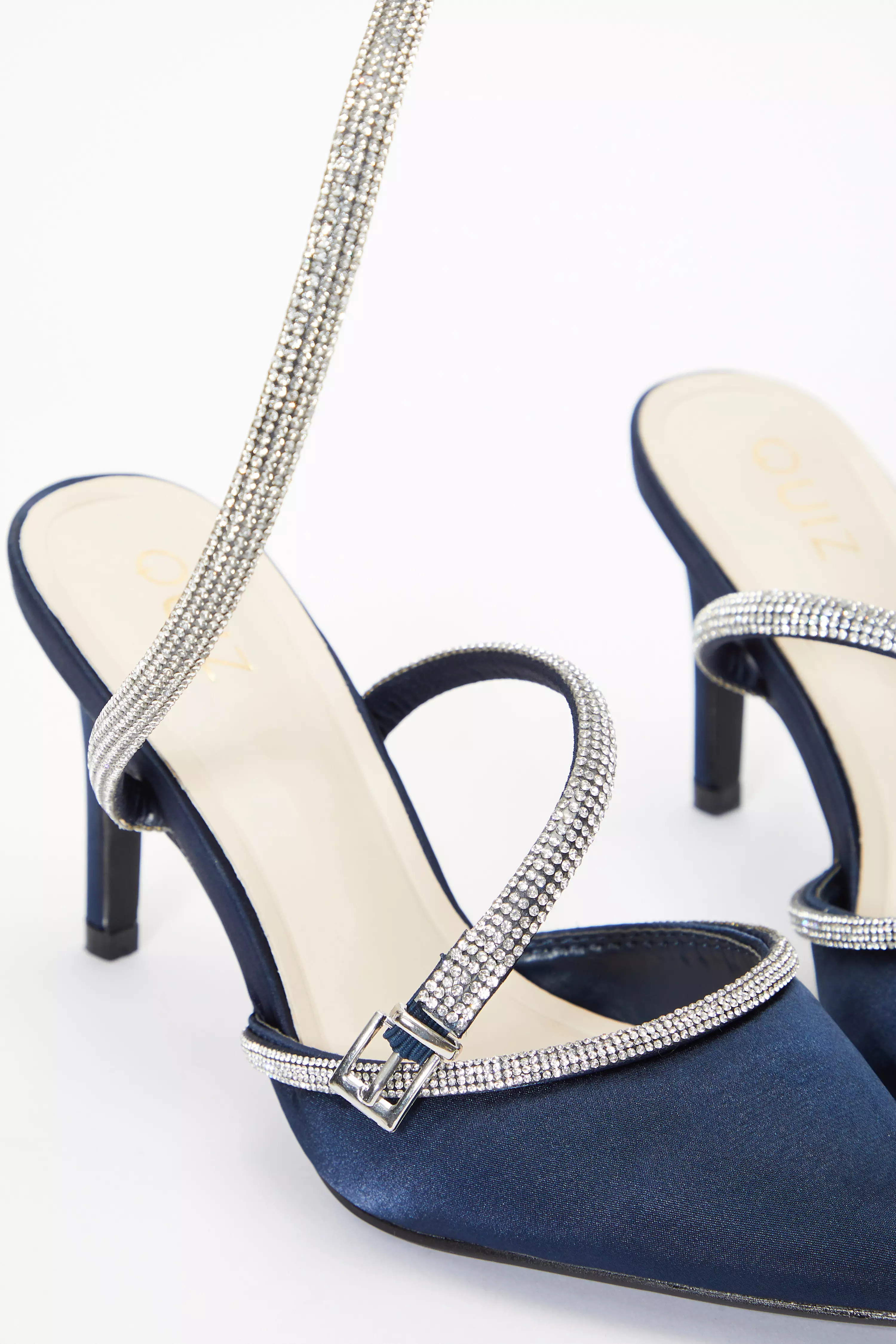 Navy Satin Diamante Trim Courts