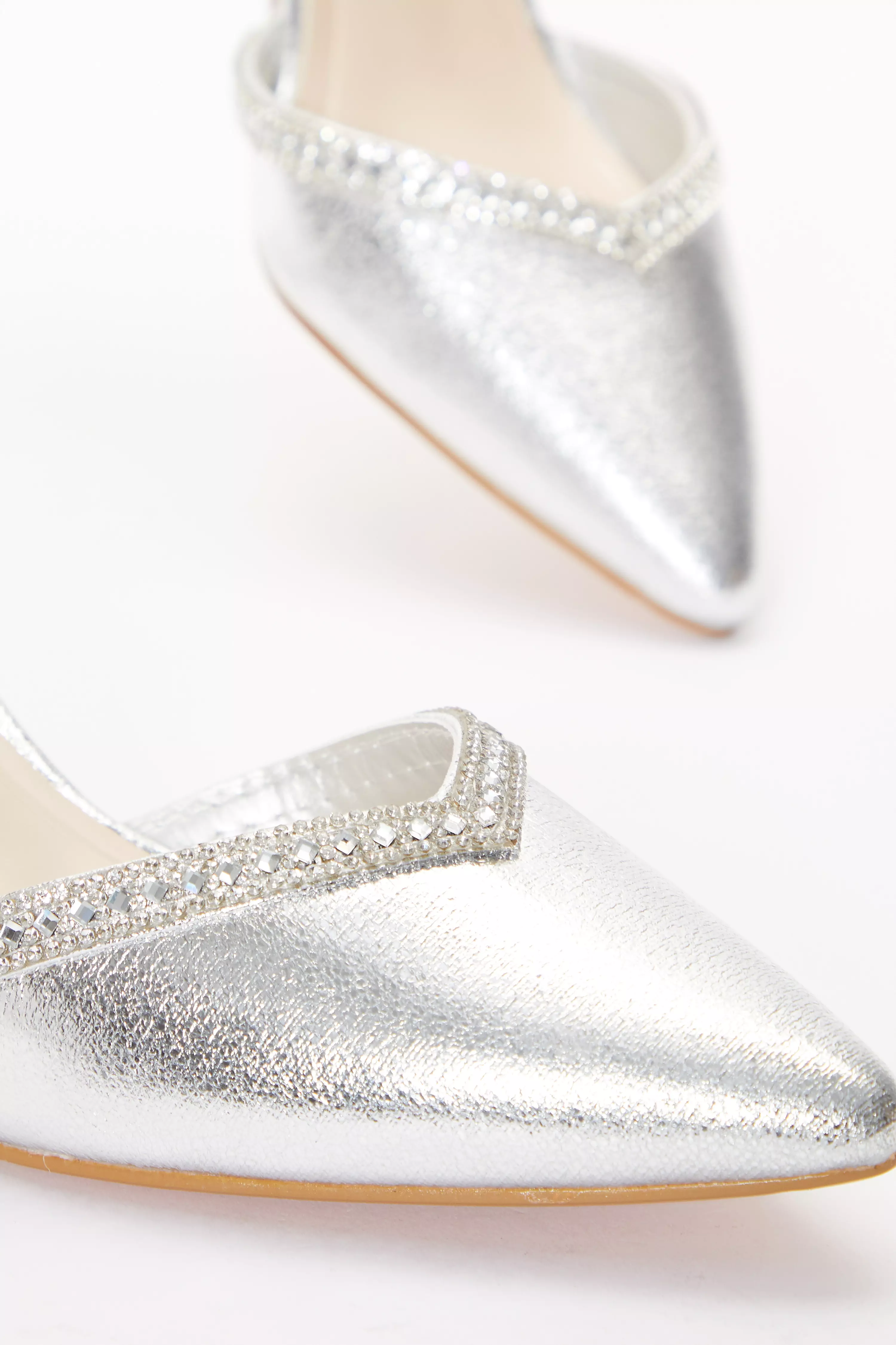 Silver Foil Diamante Low Court Heels