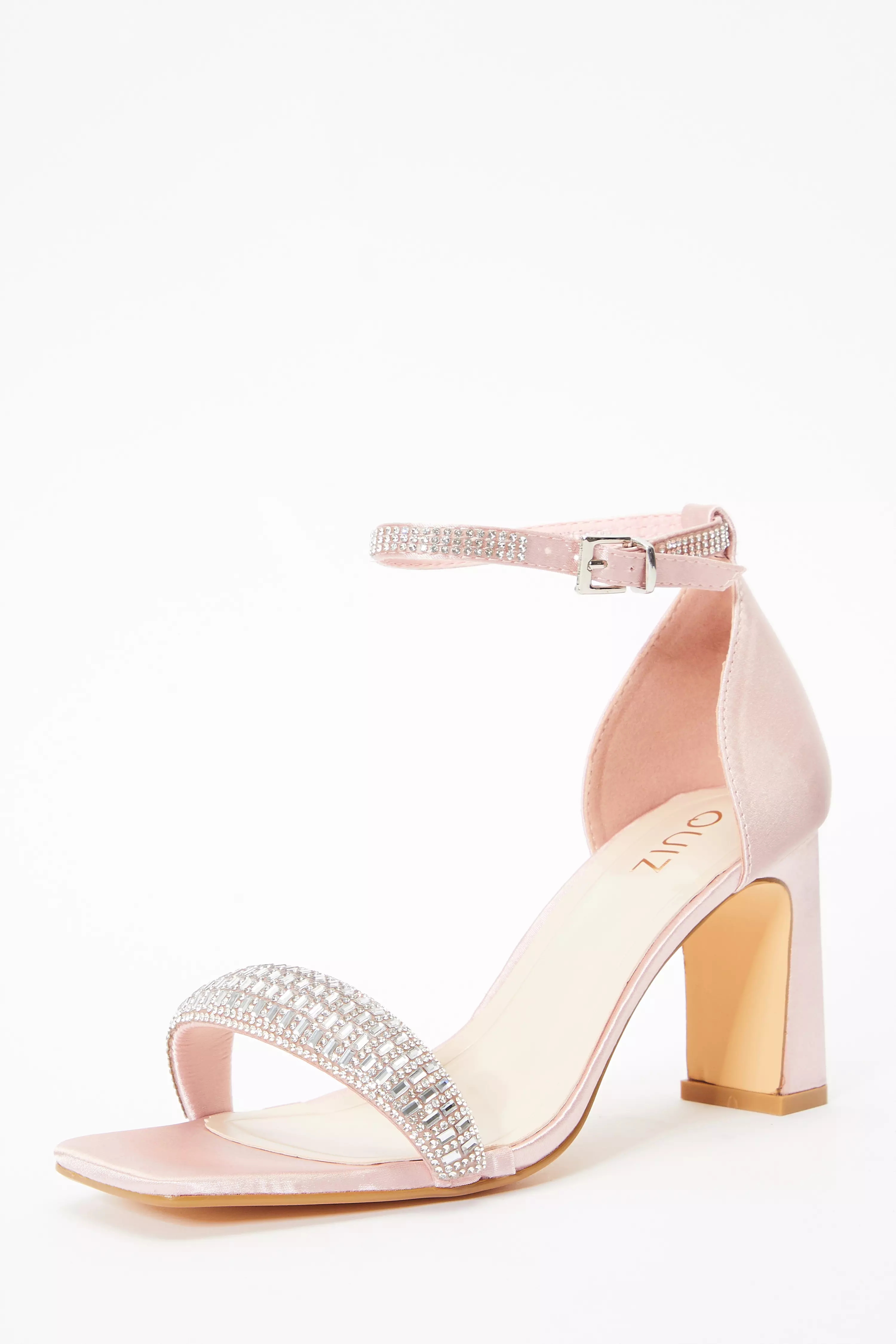 Pink Satin Diamante Heeled Sandals