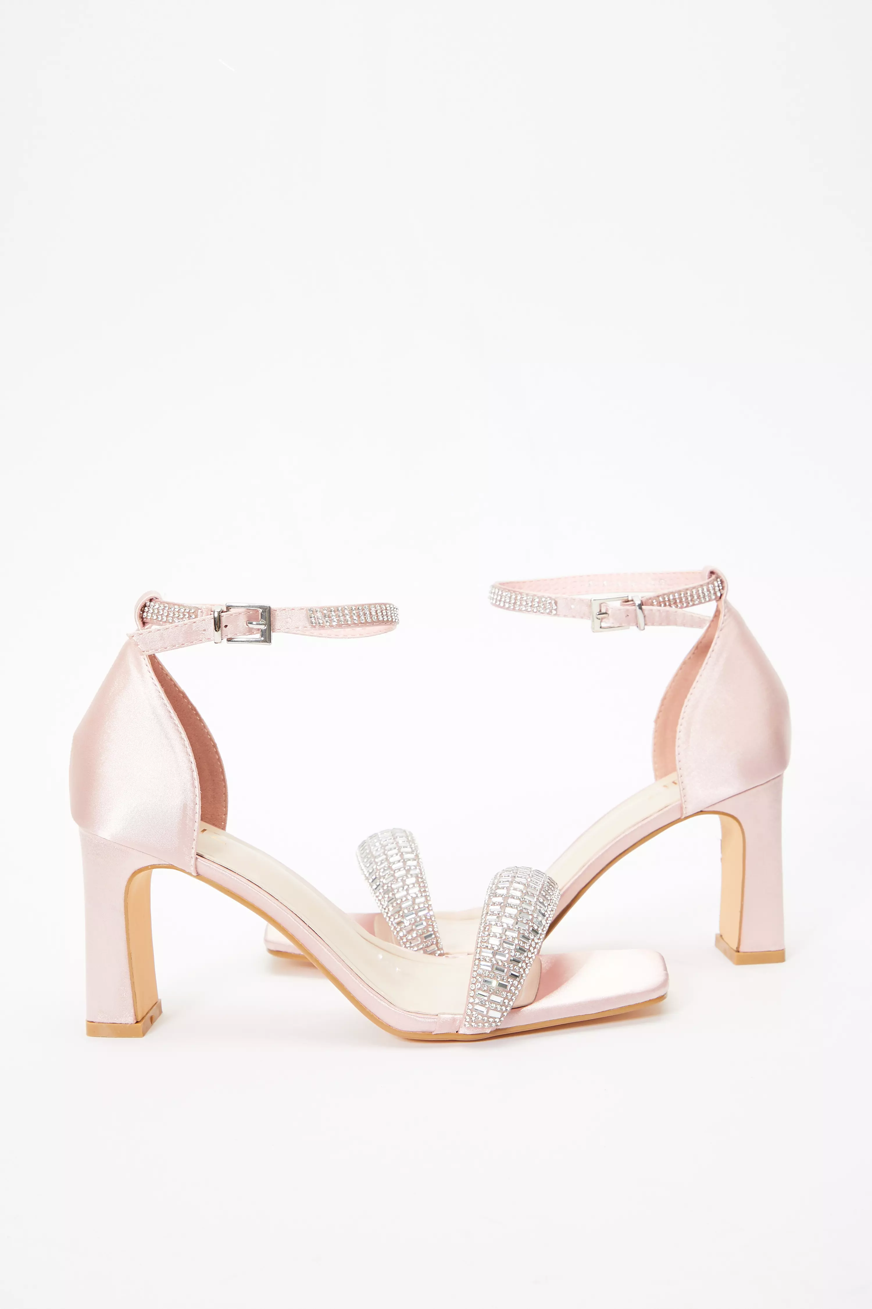 Pink Satin Diamante Heeled Sandals