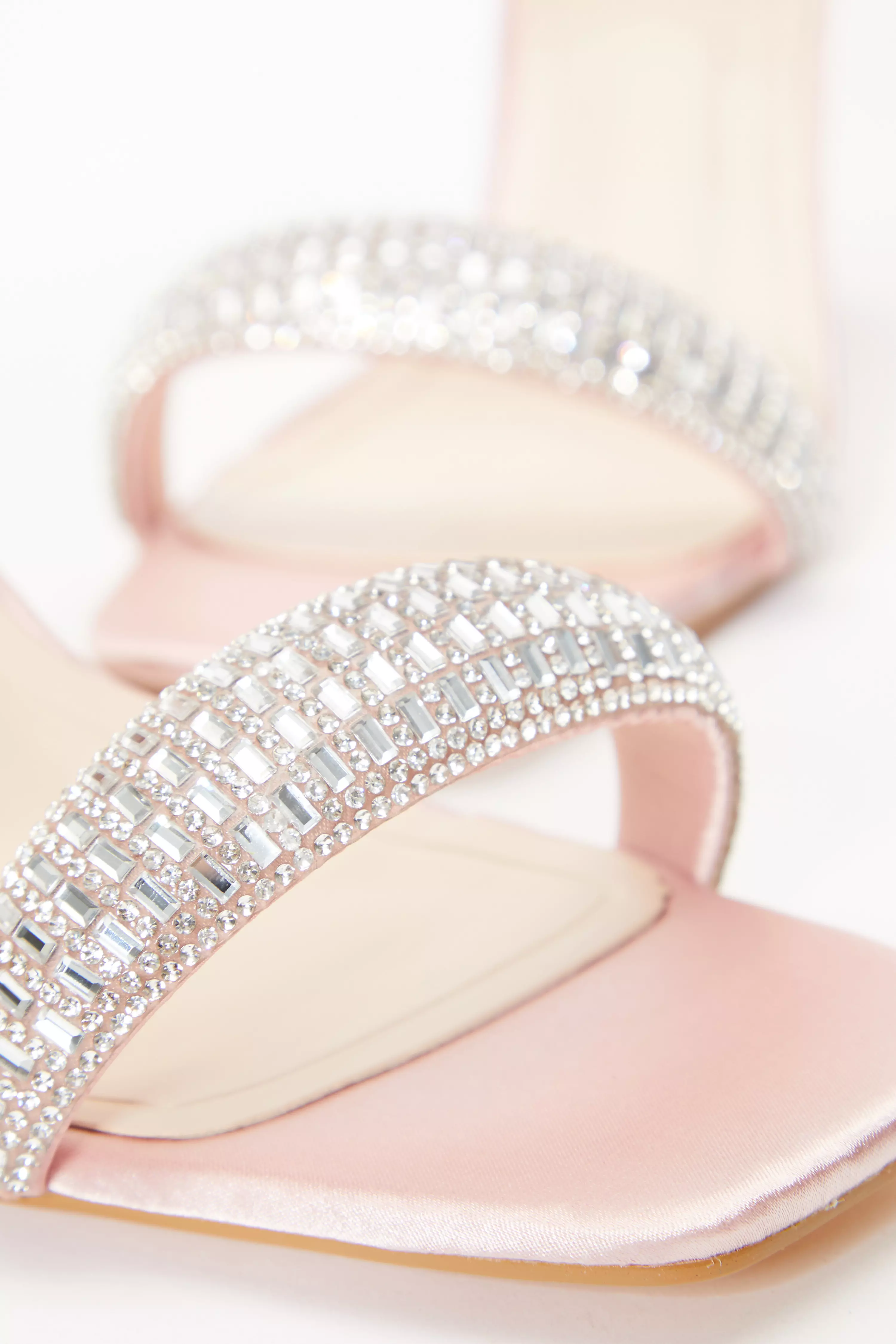 Pink Satin Diamante Heeled Sandals