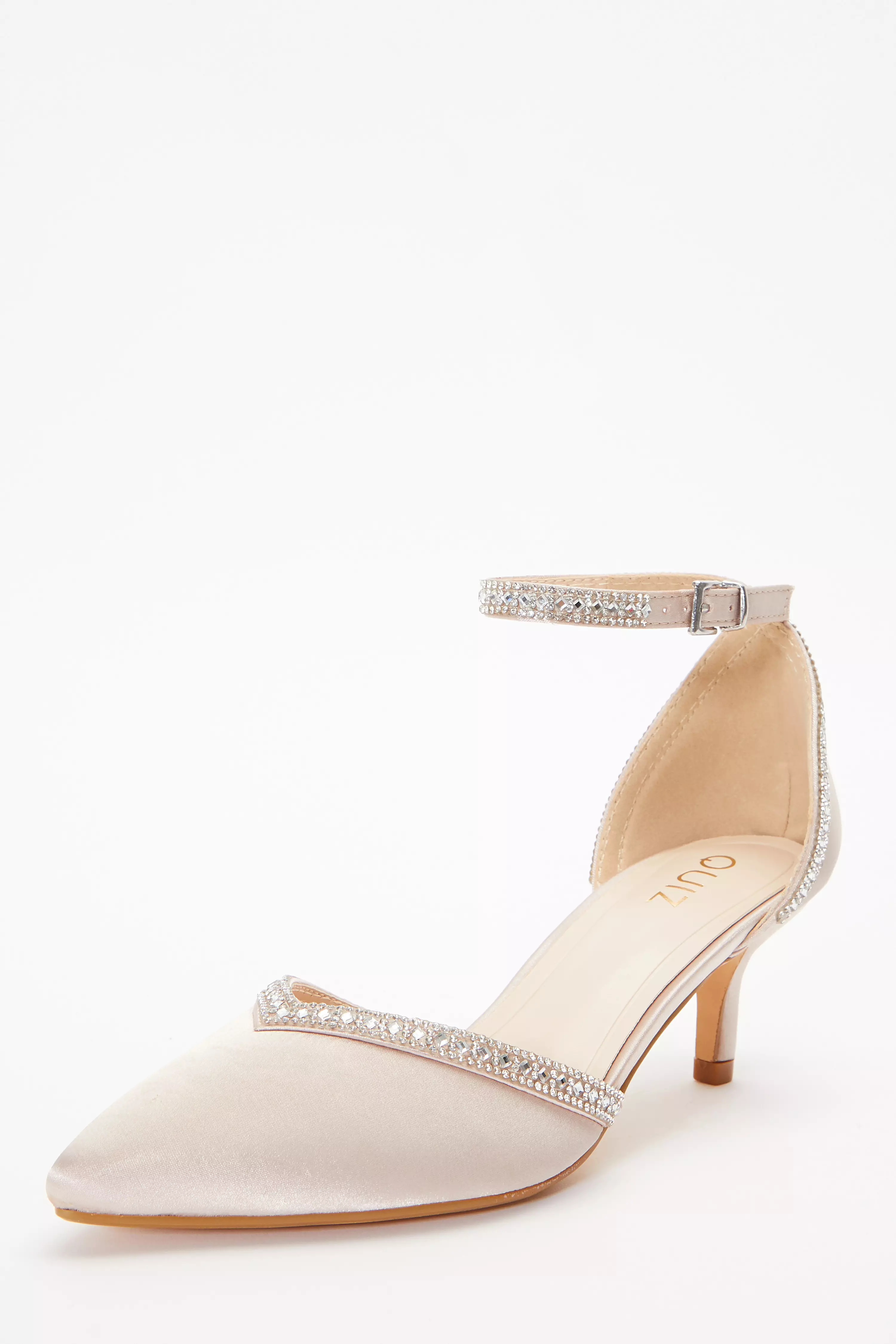 Champagne Satin Diamante Low Court Heels