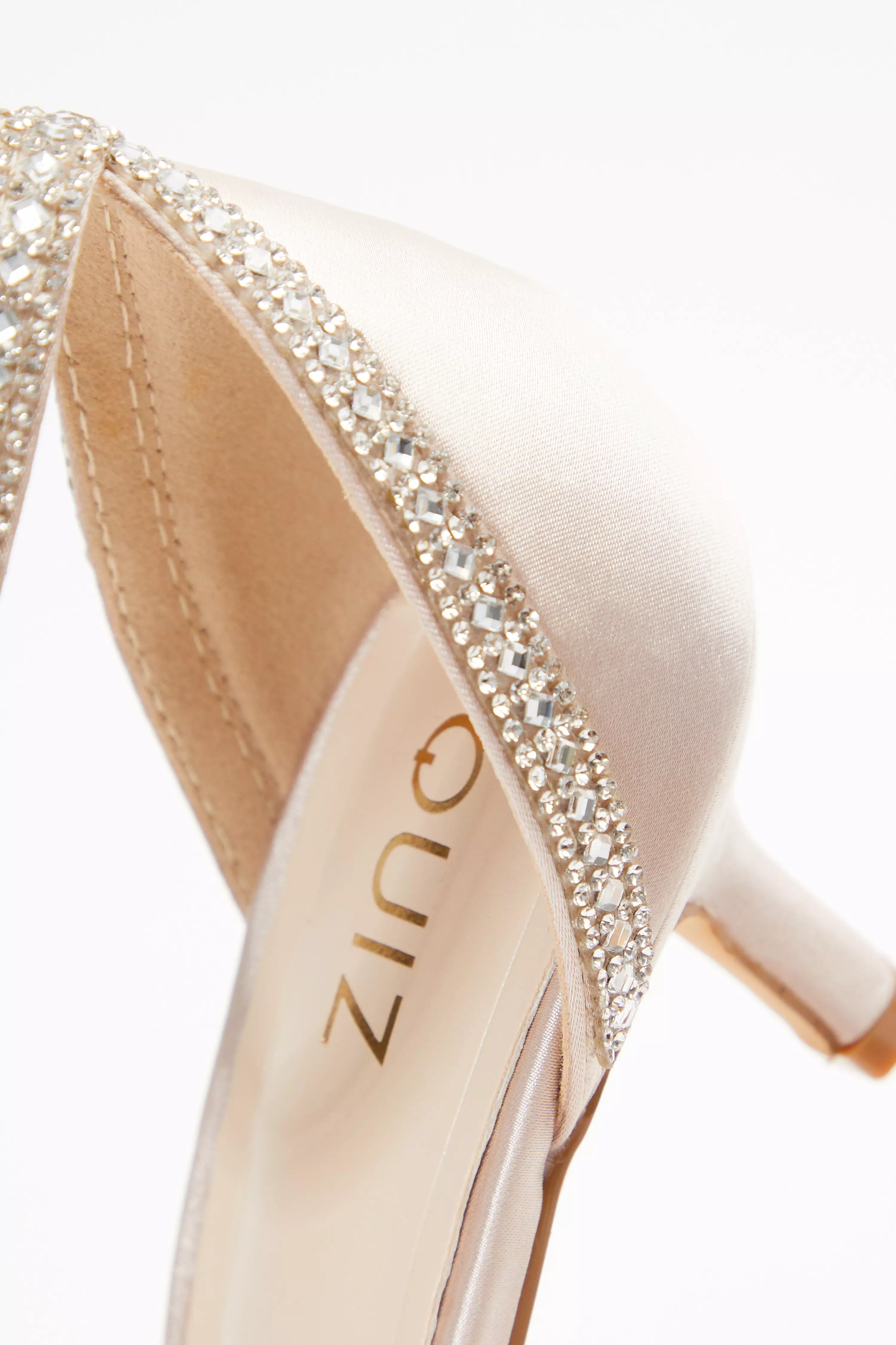 Champagne Satin Diamante Low Court Heels