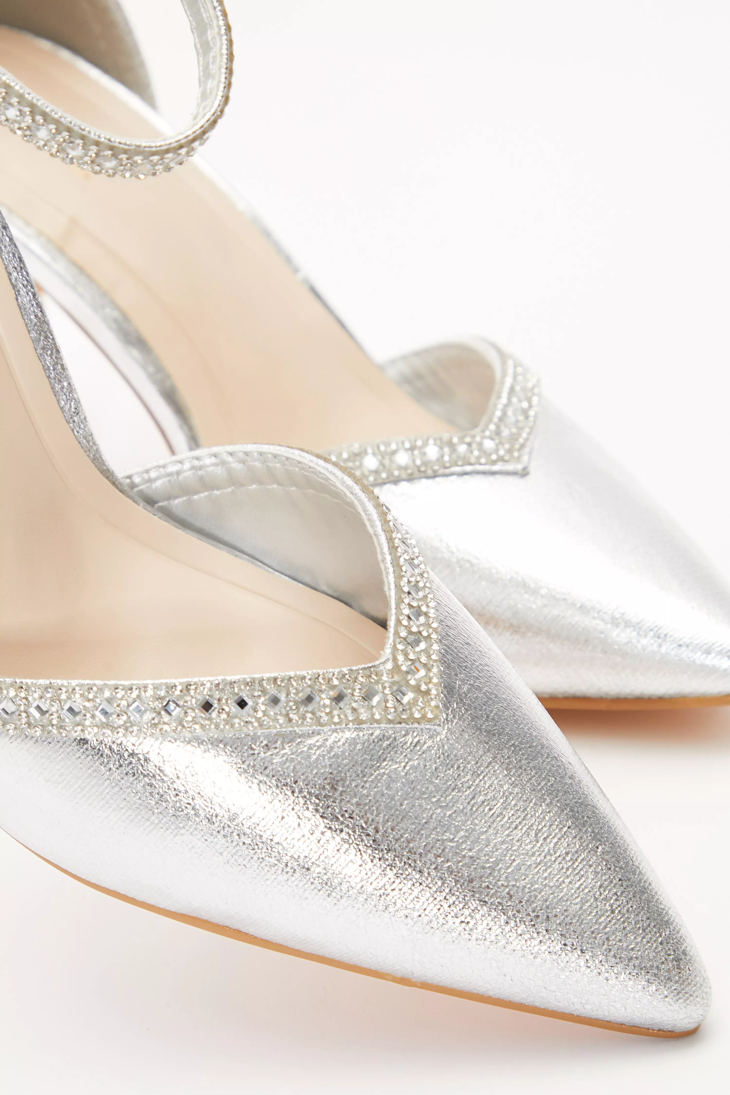 Silver Foil Diamante Trim Court Heels