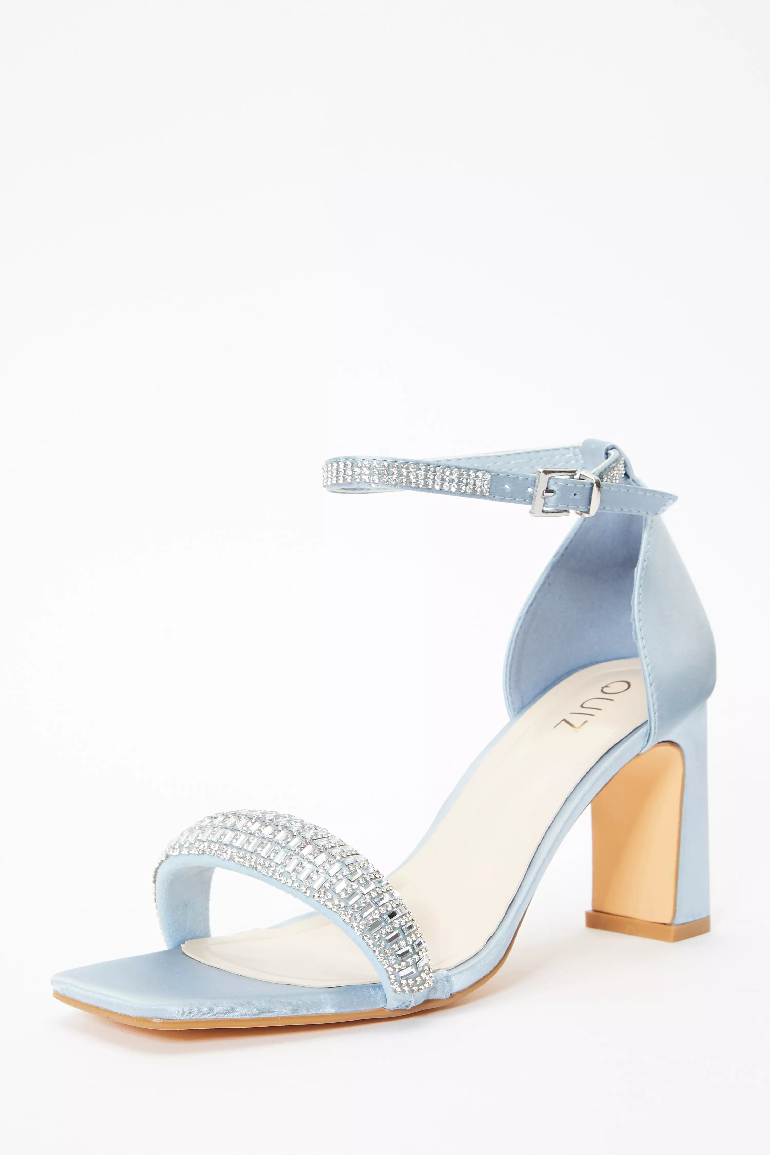 Blue Satin Diamante Heeled Sandals