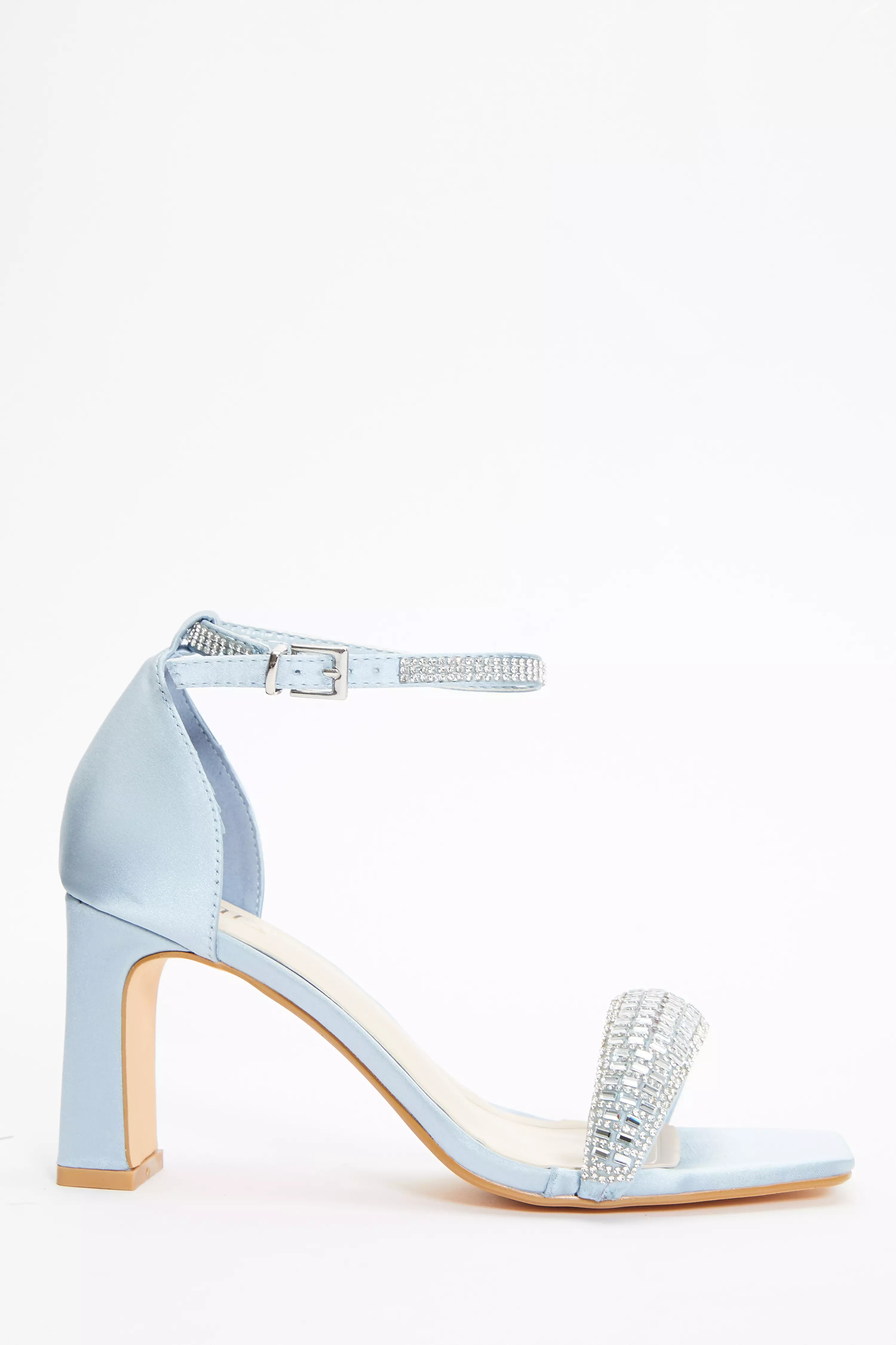 Blue Satin Diamante Heeled Sandals