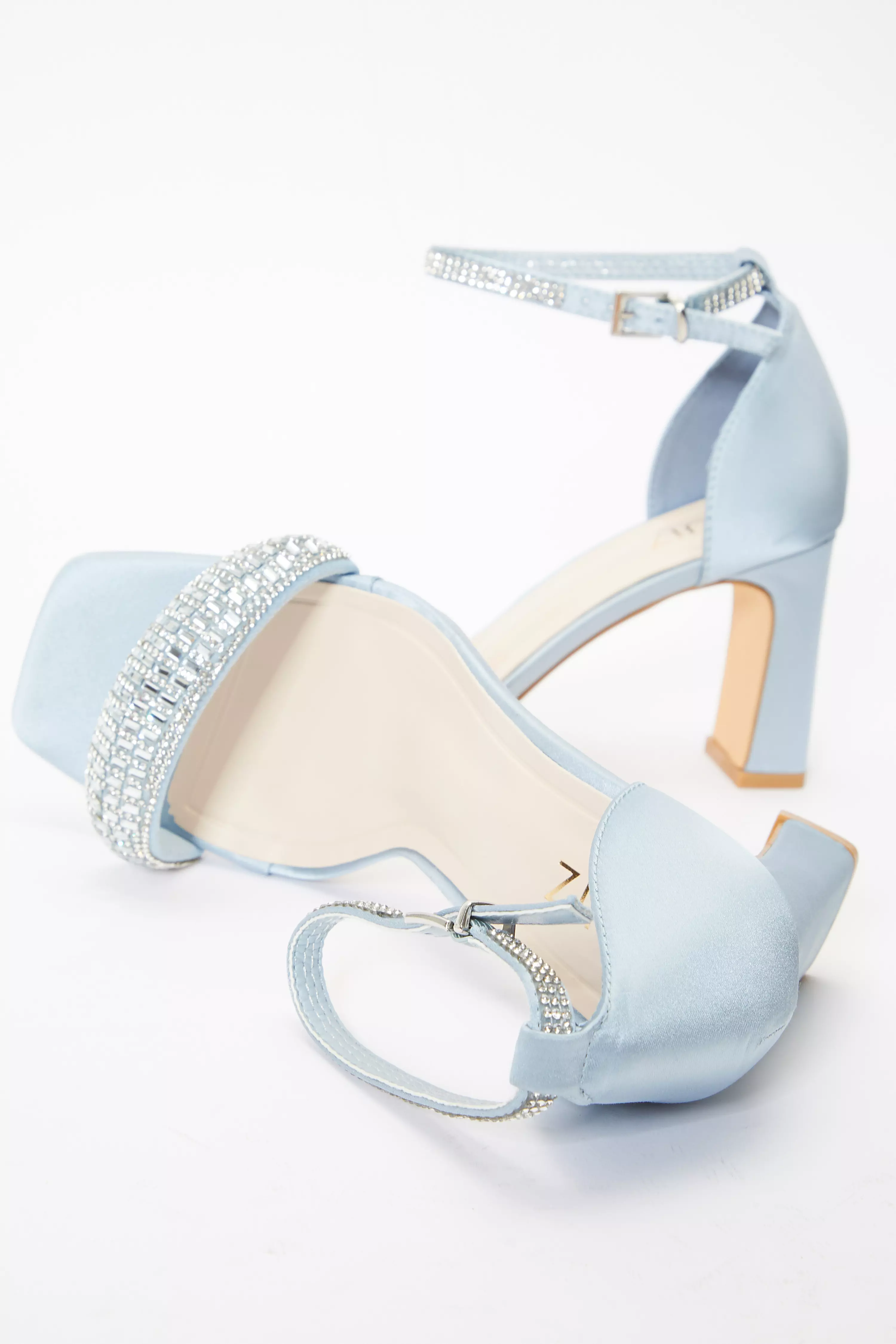 Blue Satin Diamante Heeled Sandals