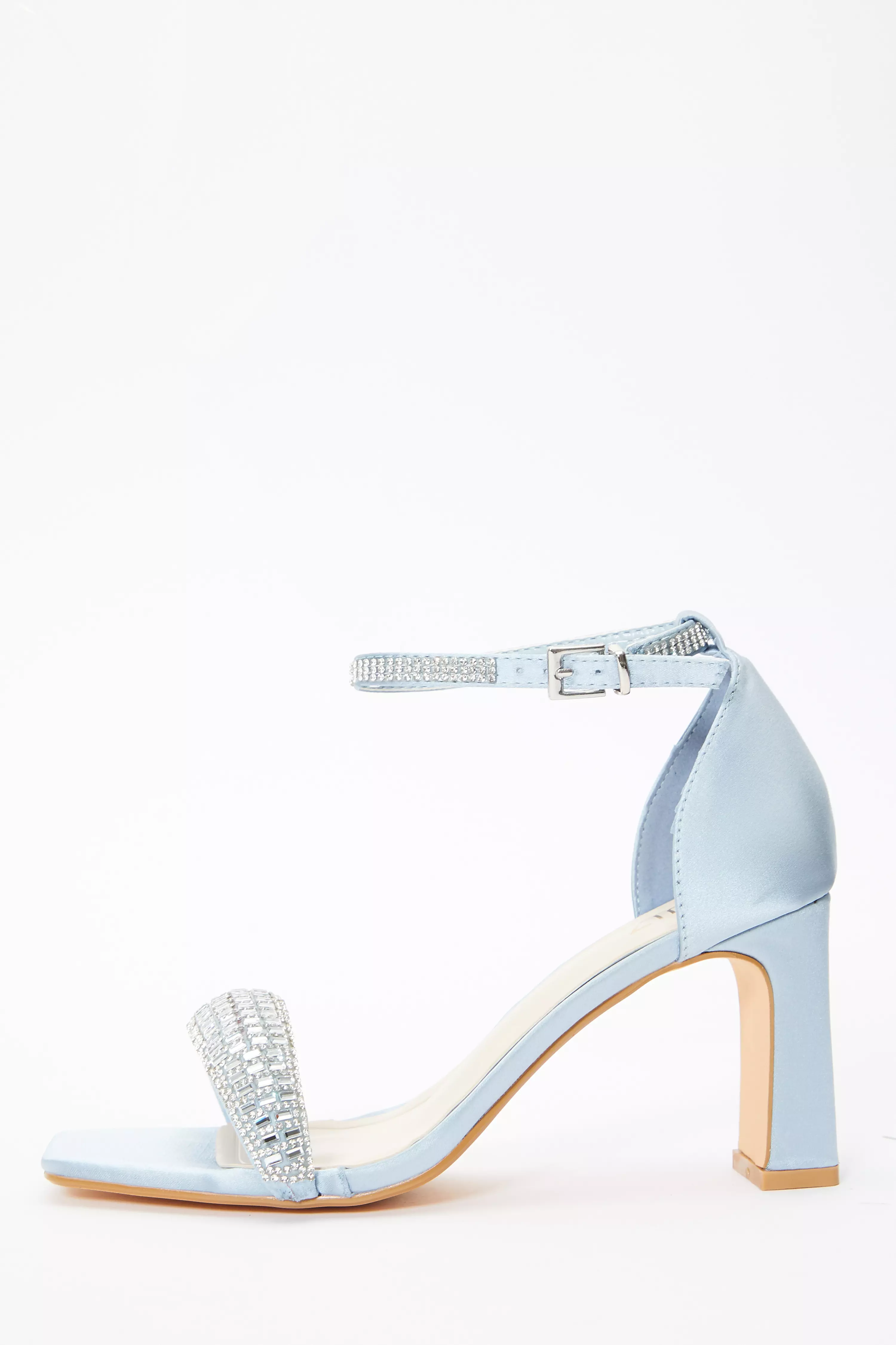 Blue Satin Diamante Heeled Sandals