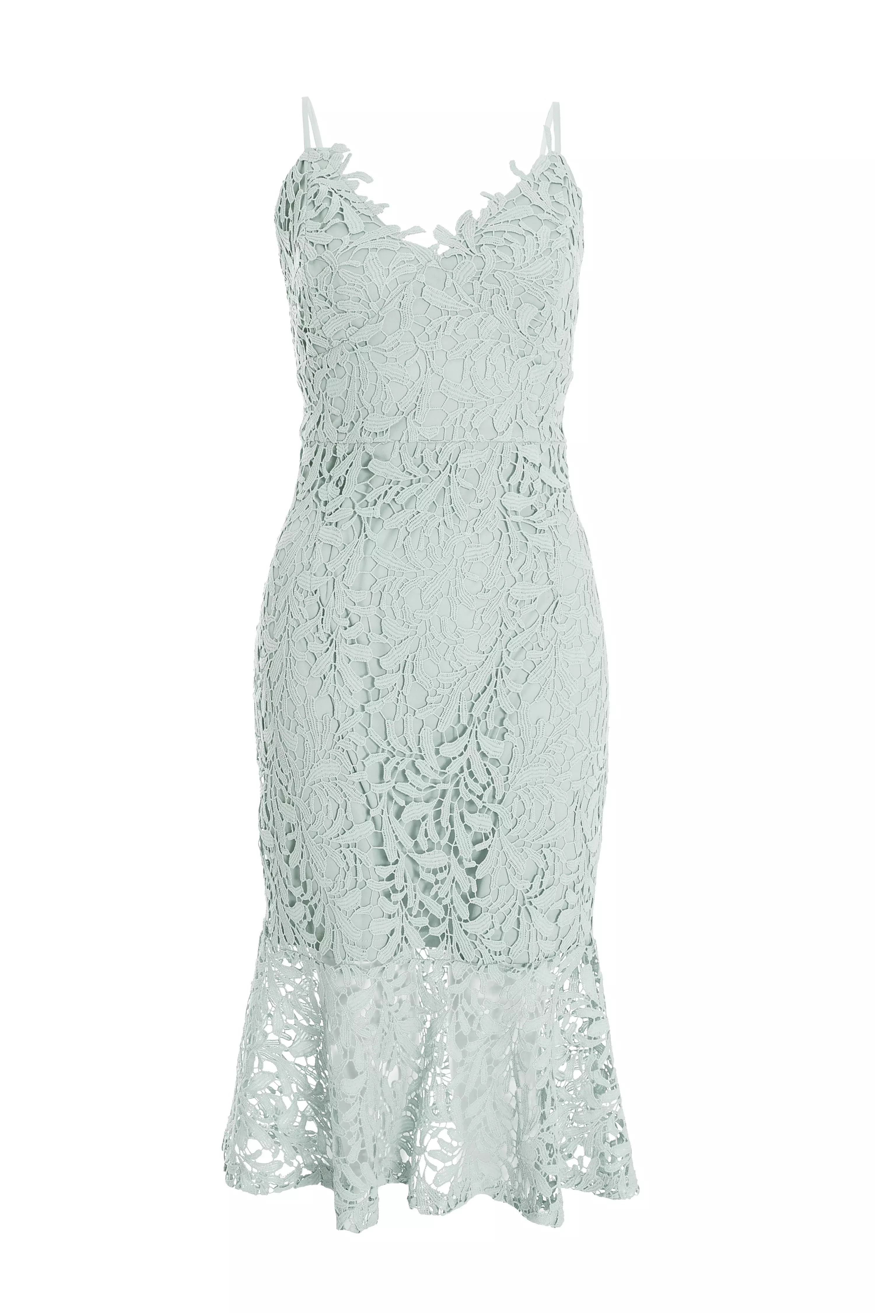 Sage Lace Fishtail Midi Dress
