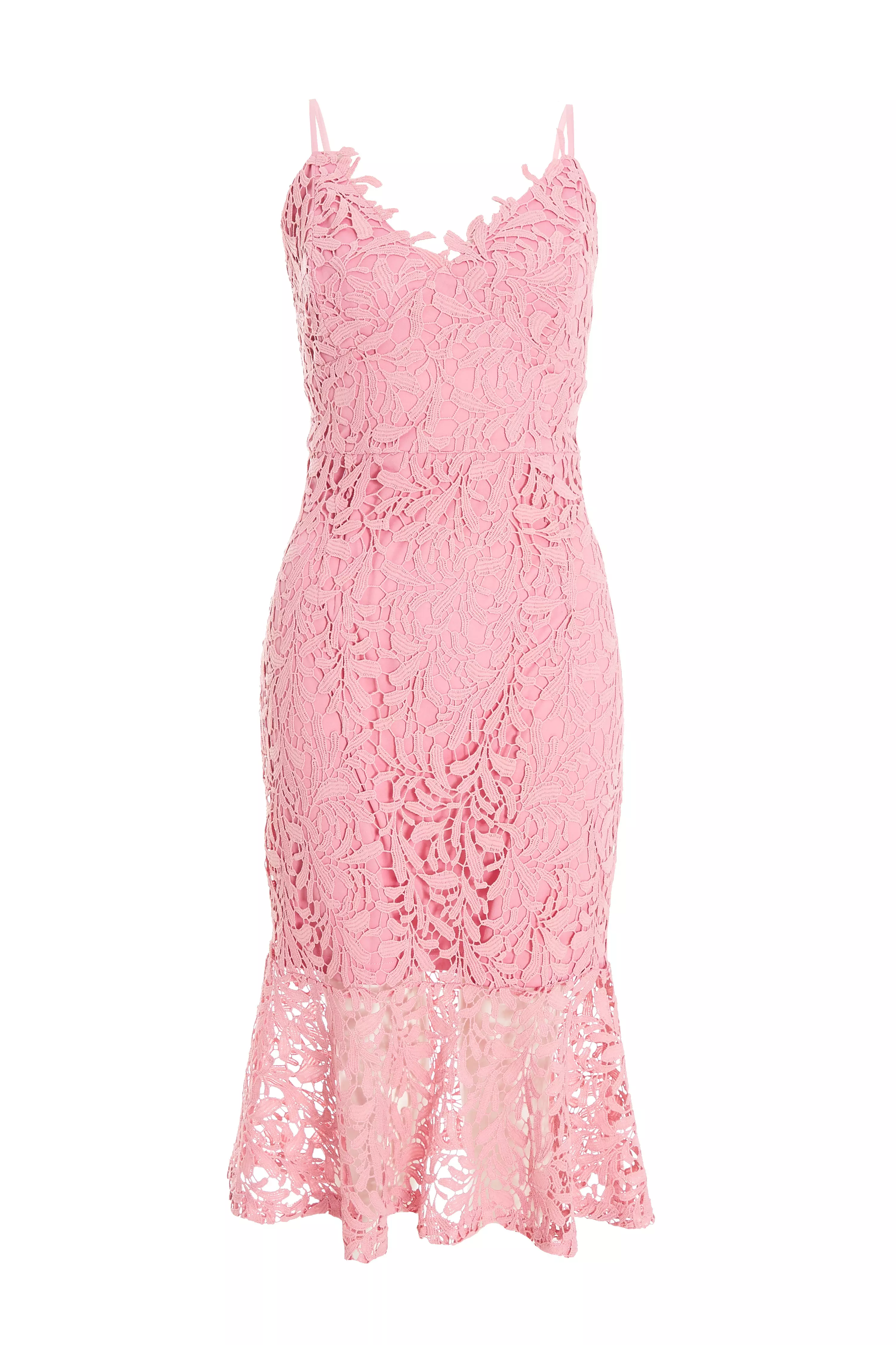 Pink Lace Fishtail Midi Dress