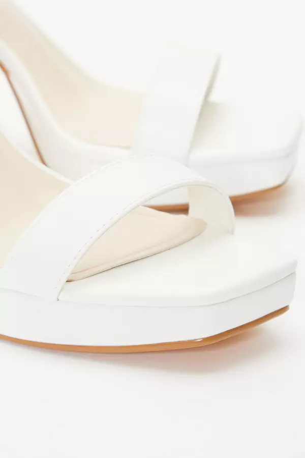White Faux Leather Platform Heeled Sandals